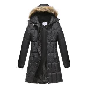 Haute Edition Women's Mid-Length Puffer Parka Coat with Faux Fur-lined Hood