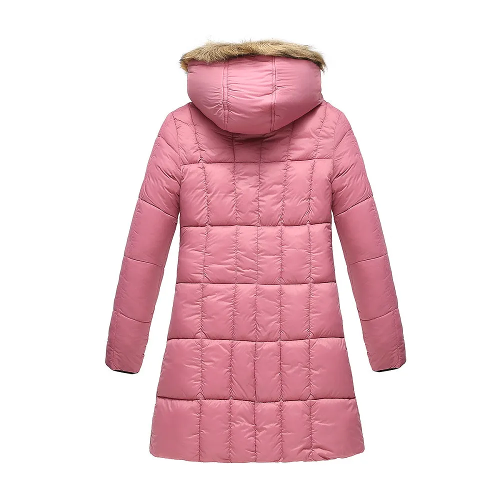 Haute Edition Women's Mid-Length Puffer Parka Coat with Faux Fur-lined Hood