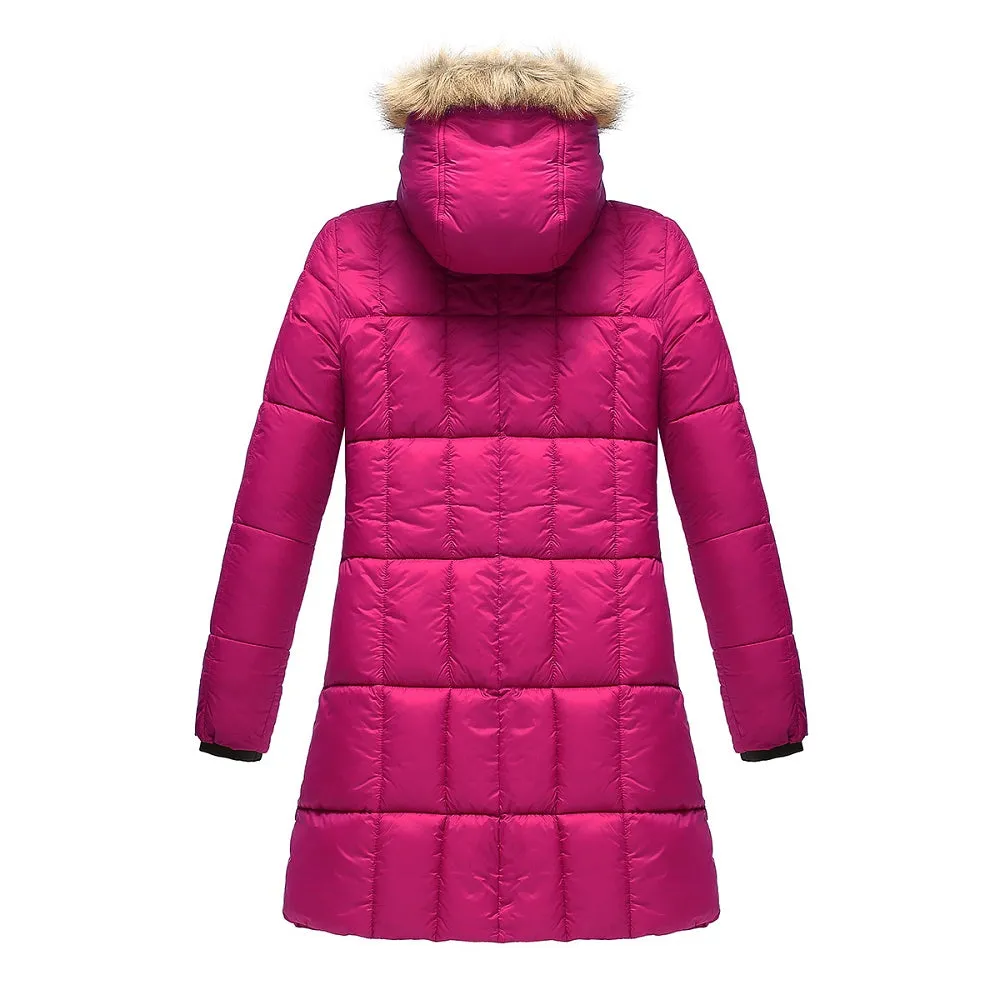 Haute Edition Women's Mid-Length Puffer Parka Coat with Faux Fur-lined Hood