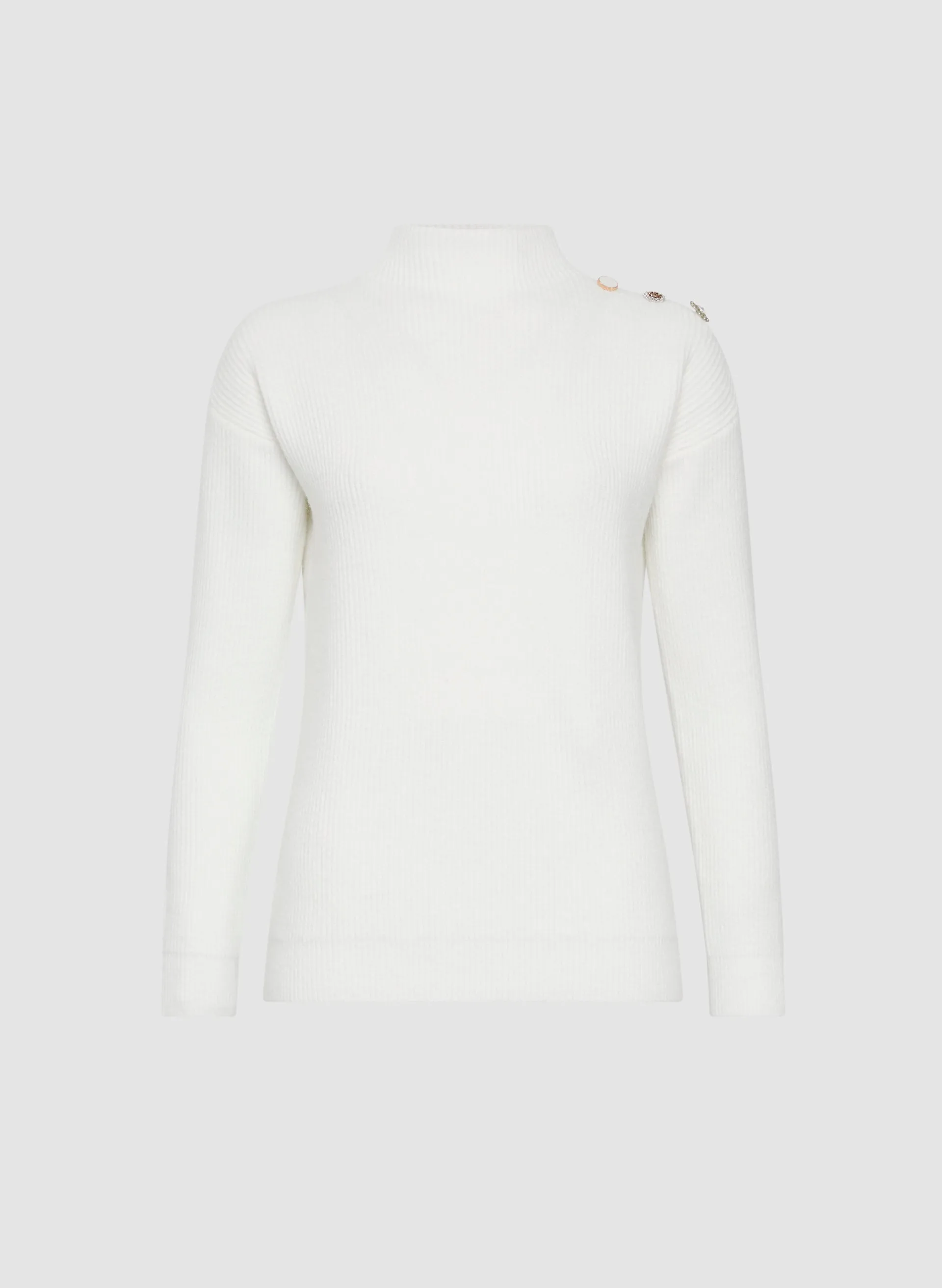 Jewelled Button Mock Neck Sweater