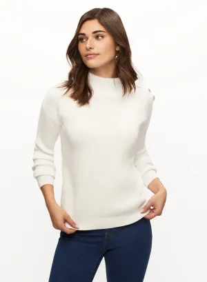 Jewelled Button Mock Neck Sweater