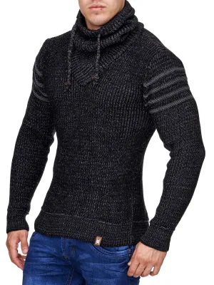 K&D Men Stylish 3 Lines Turtle Neck Sweater - Black