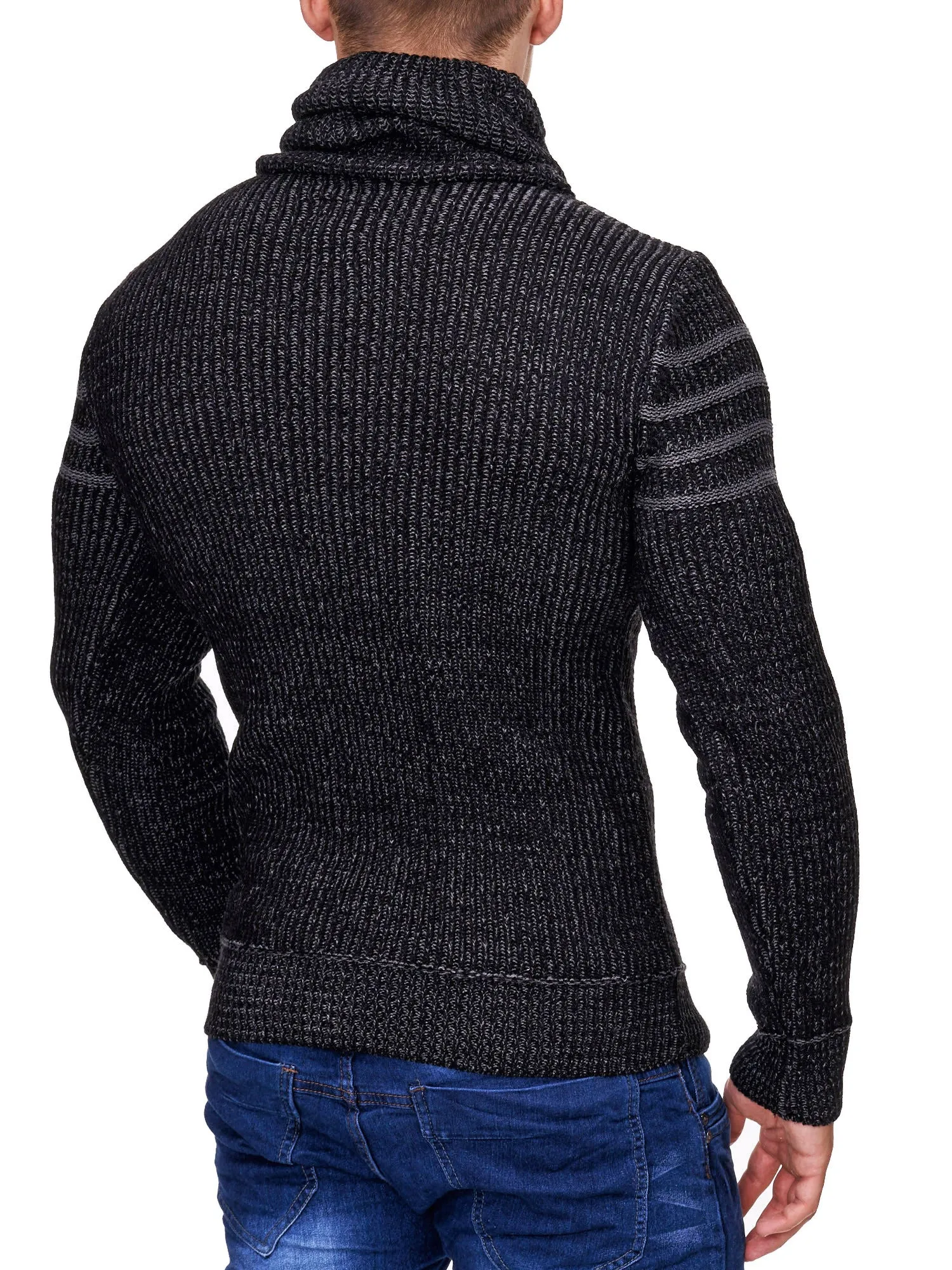 K&D Men Stylish 3 Lines Turtle Neck Sweater - Black