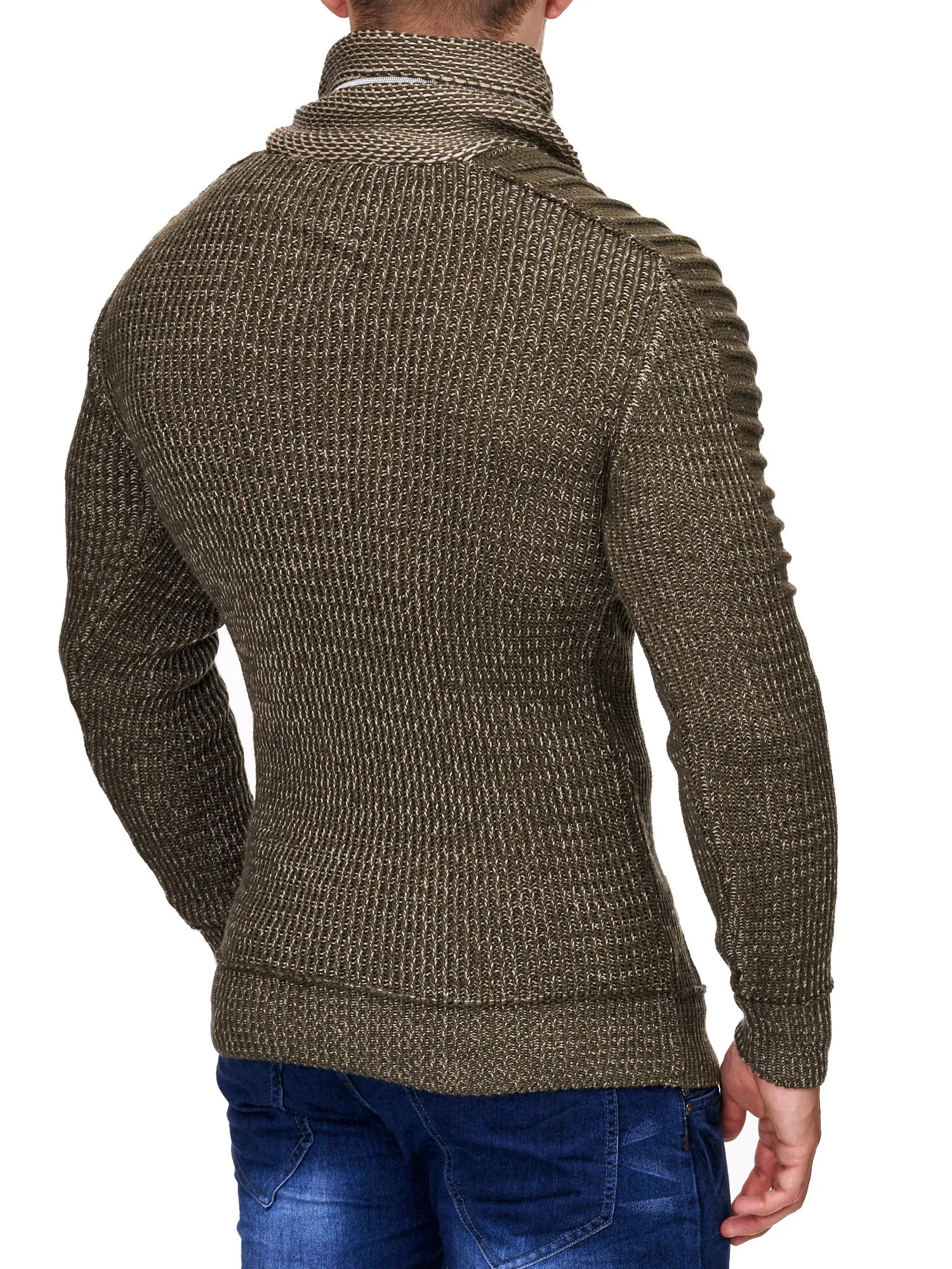 K&D Men Stylish Turtle Zip Neck Ridges Sweater - Green