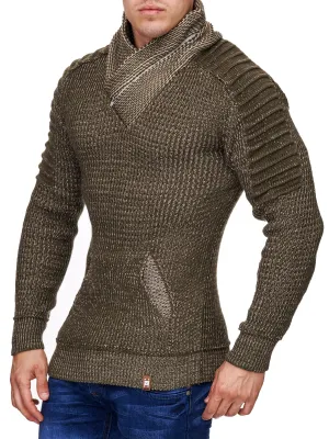 K&D Men Stylish Turtle Zip Neck Ridges Sweater - Green