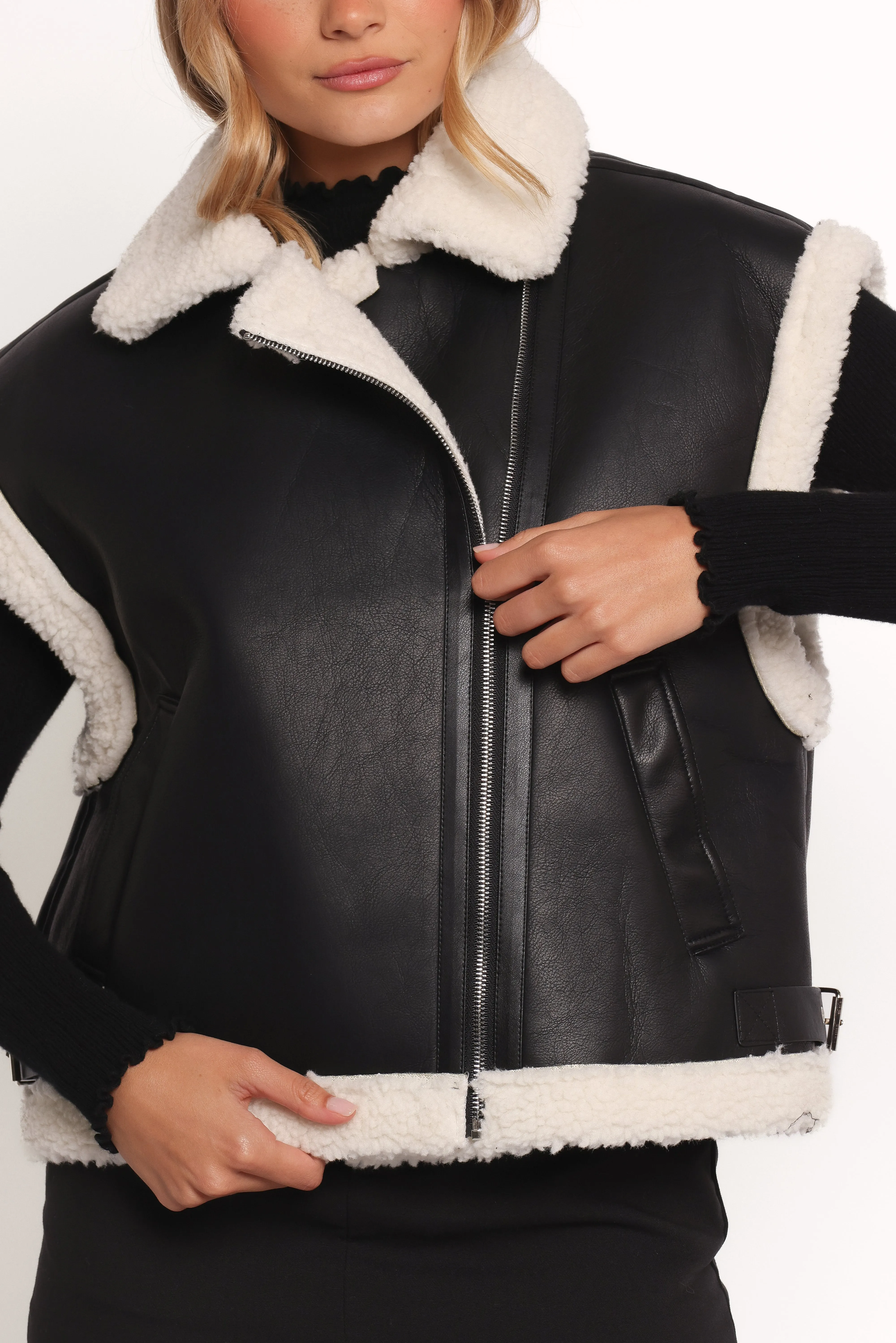 Kayden Faux Shearling Lined Vest - Black