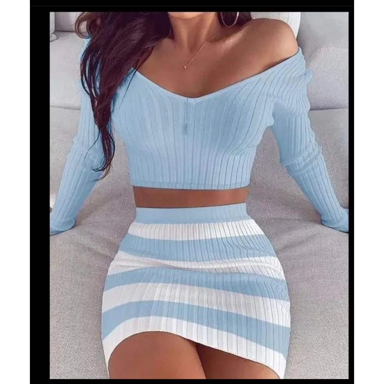 Knitted Cropped Top & Skirt Set