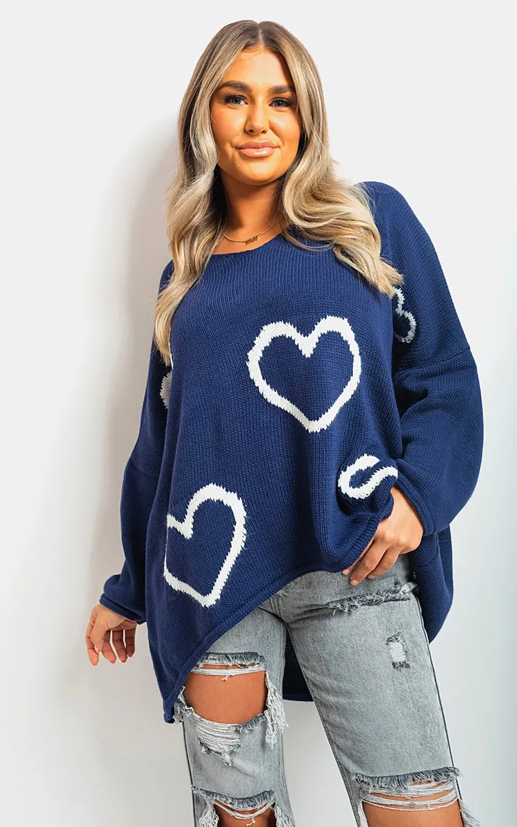 Lailah Knitted Oversized Heart Prints Jumper