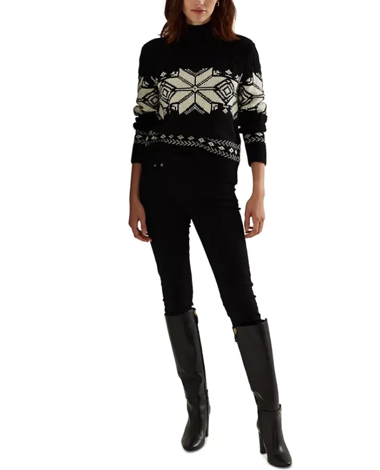 Lauren Ralph Lauren Fair Isle Print Cable Knit Turtleneck Sweater