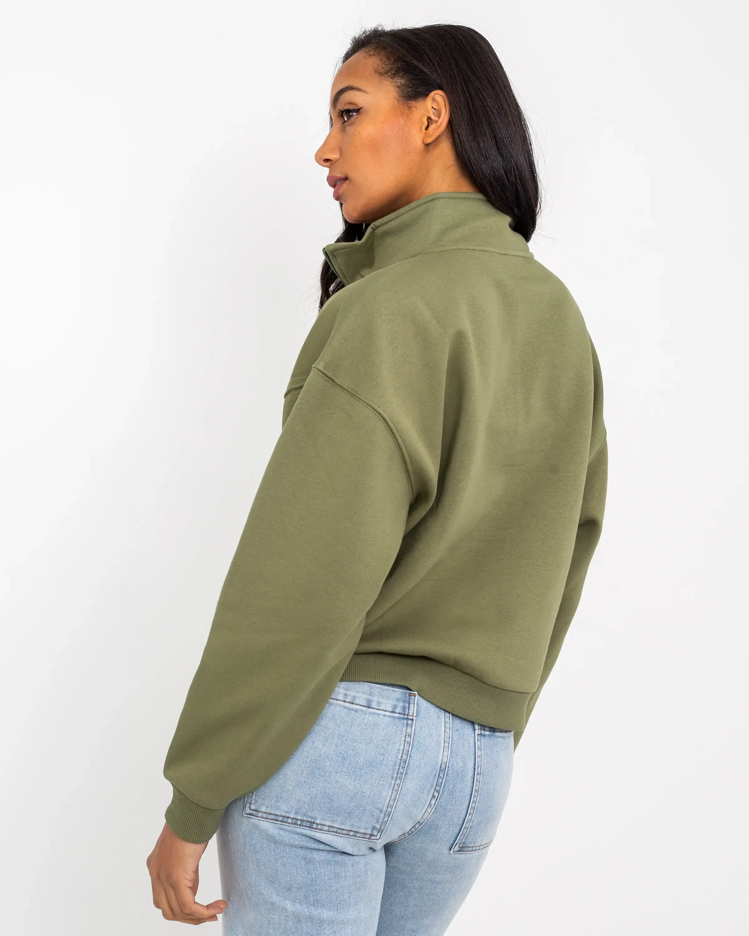 Leighton Mock Neck Fleece Jacket in Olivine