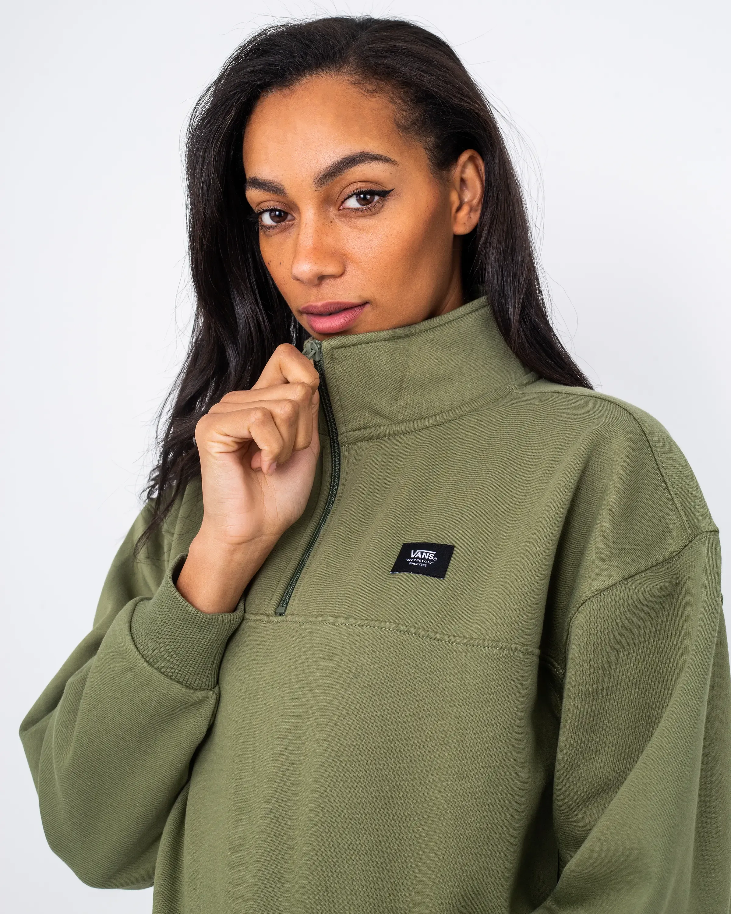 Leighton Mock Neck Fleece Jacket in Olivine