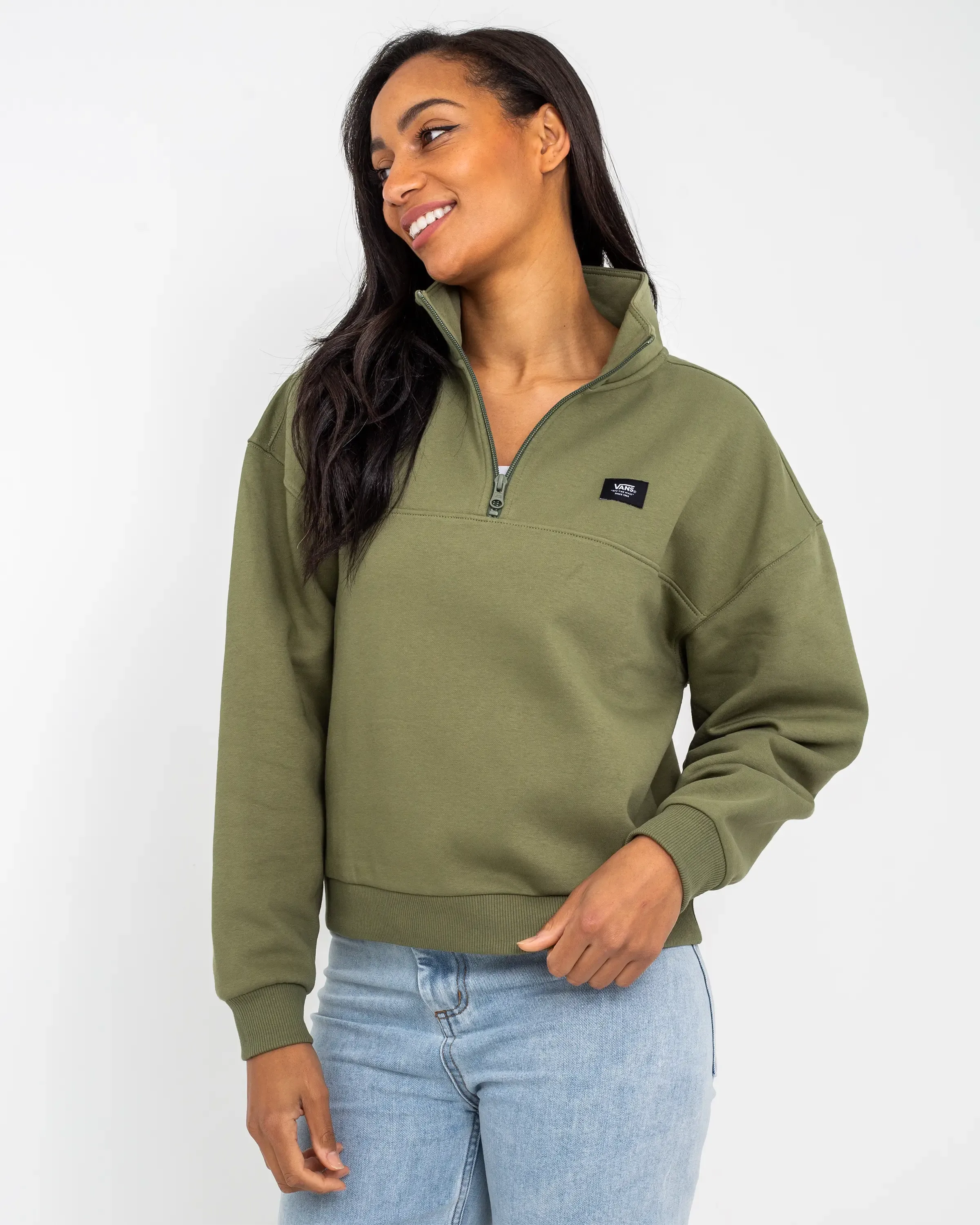 Leighton Mock Neck Fleece Jacket in Olivine