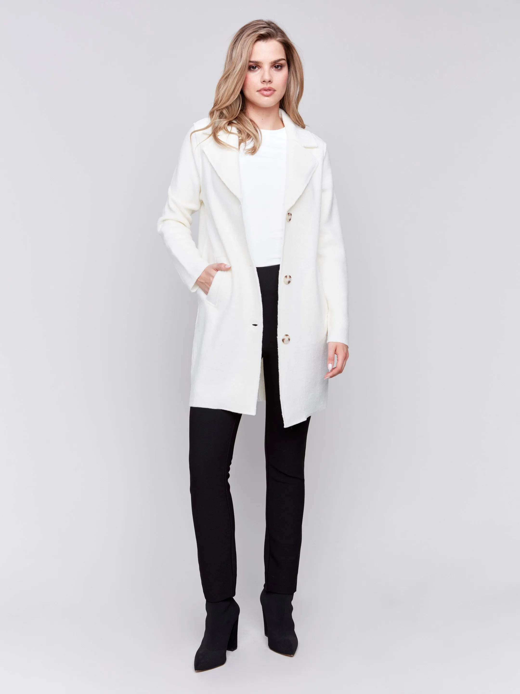 Long Boiled Wool Coat - Ecru