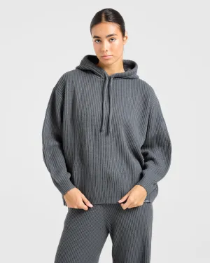 Lounge Oversized Knit Hoodie - Charcoal