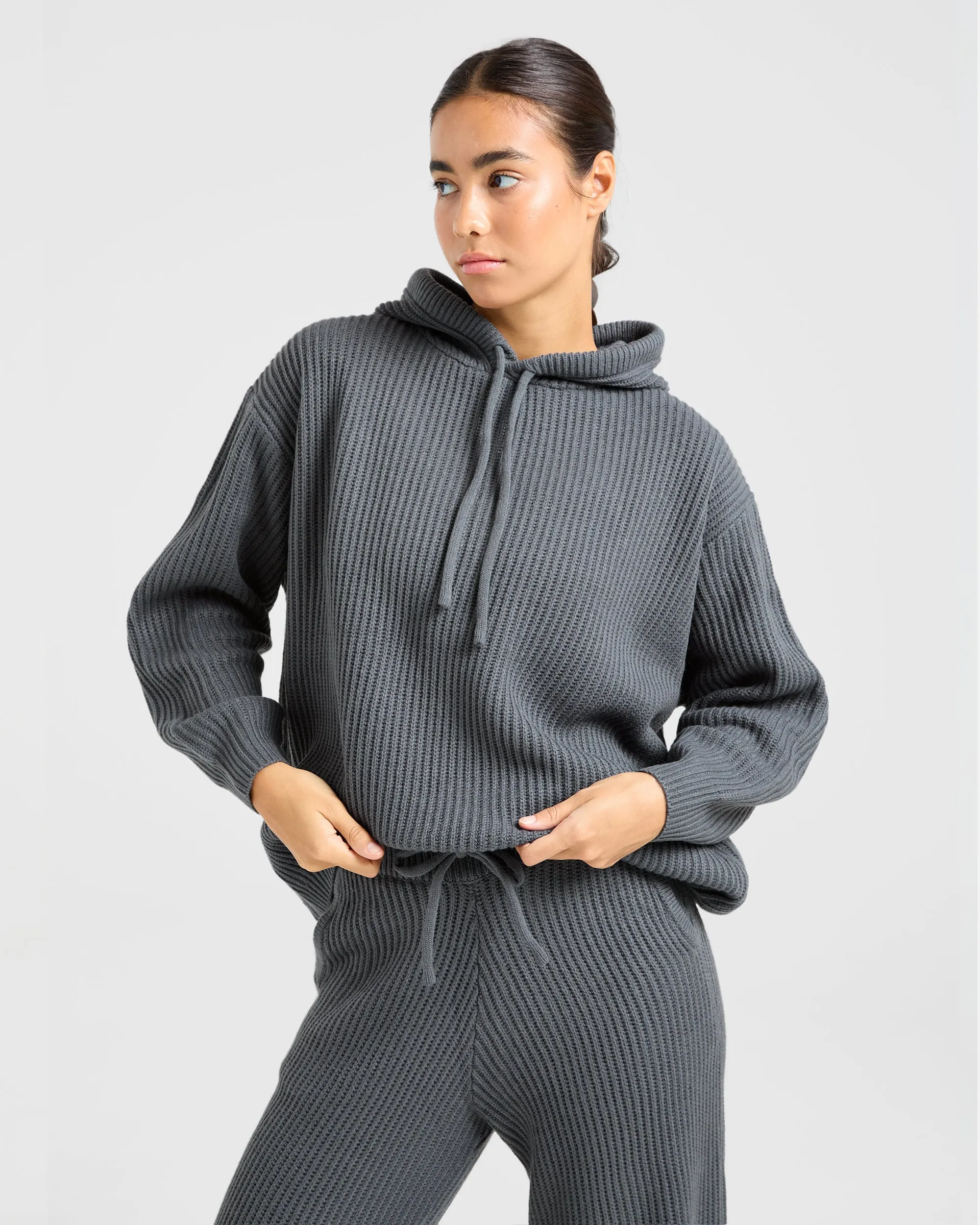 Lounge Oversized Knit Hoodie - Charcoal