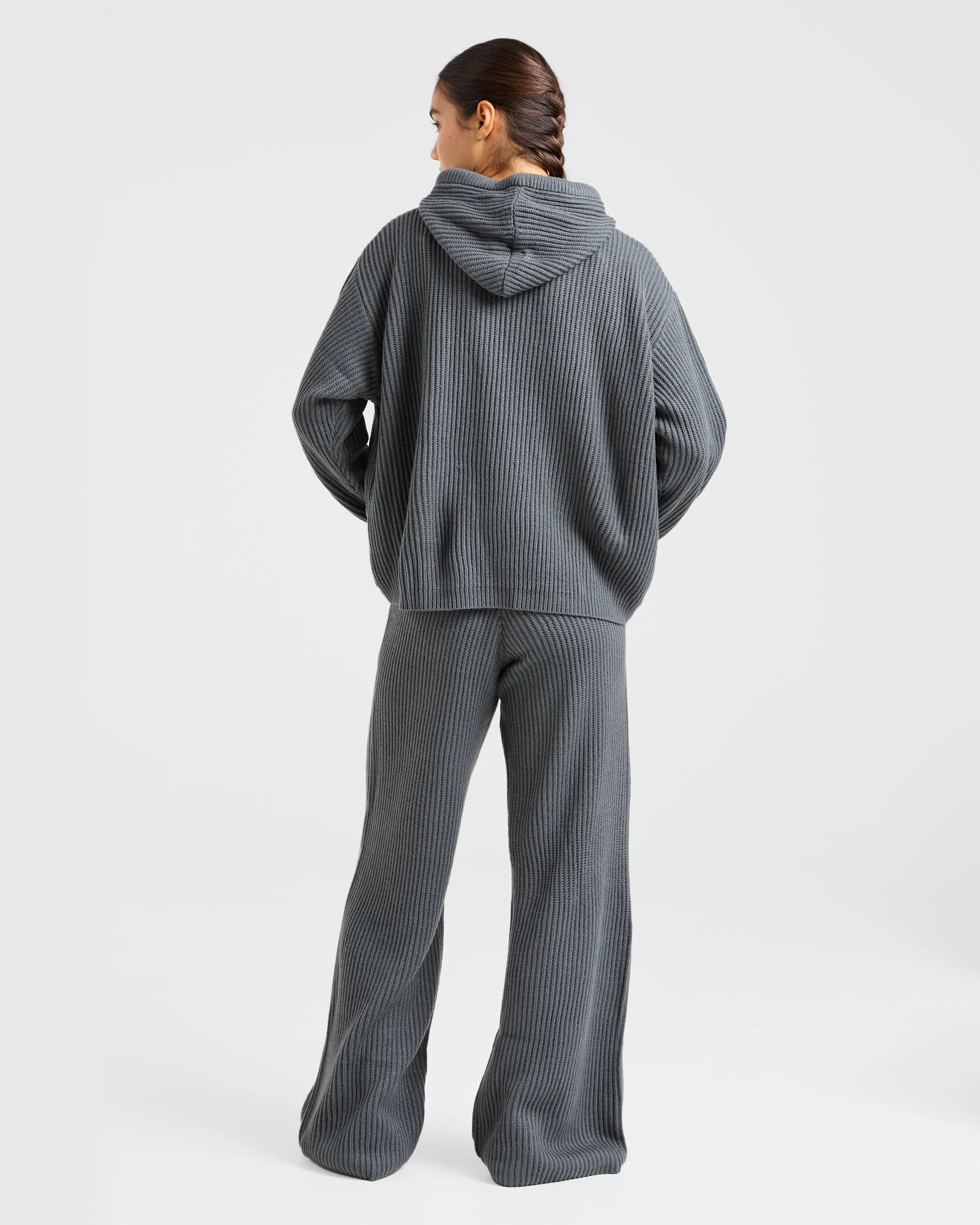 Lounge Oversized Knit Hoodie - Charcoal