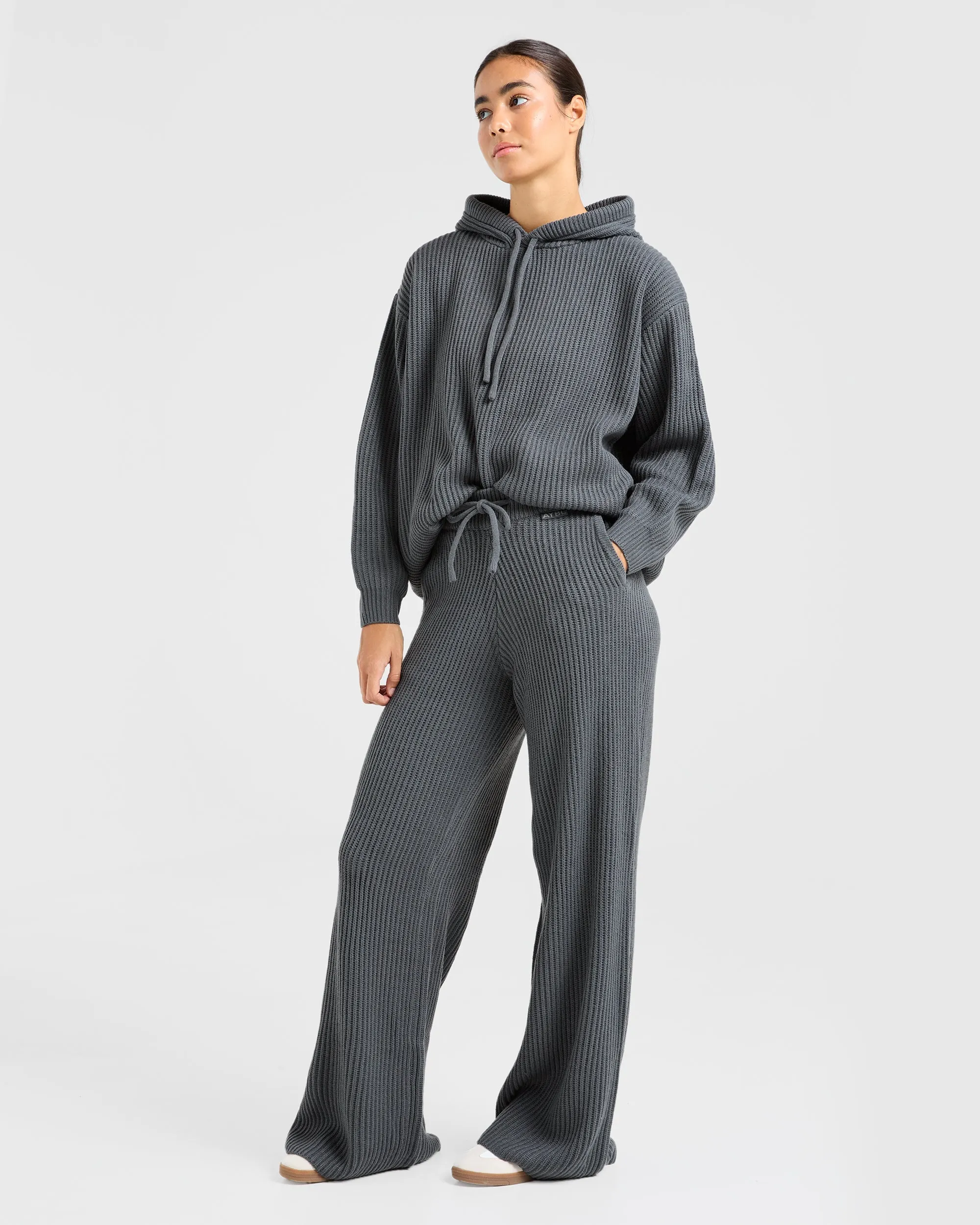 Lounge Oversized Knit Hoodie - Charcoal