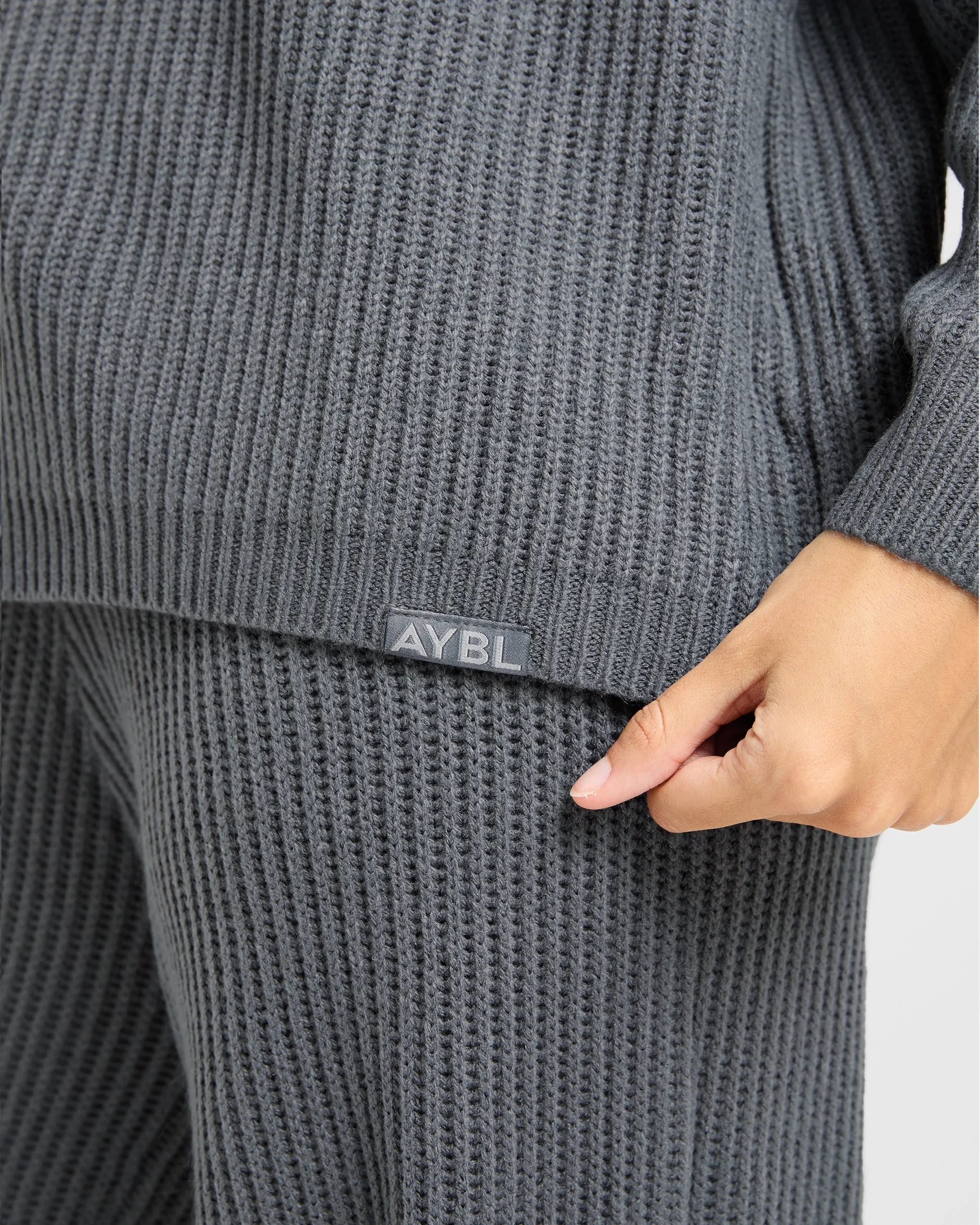 Lounge Oversized Knit Hoodie - Charcoal