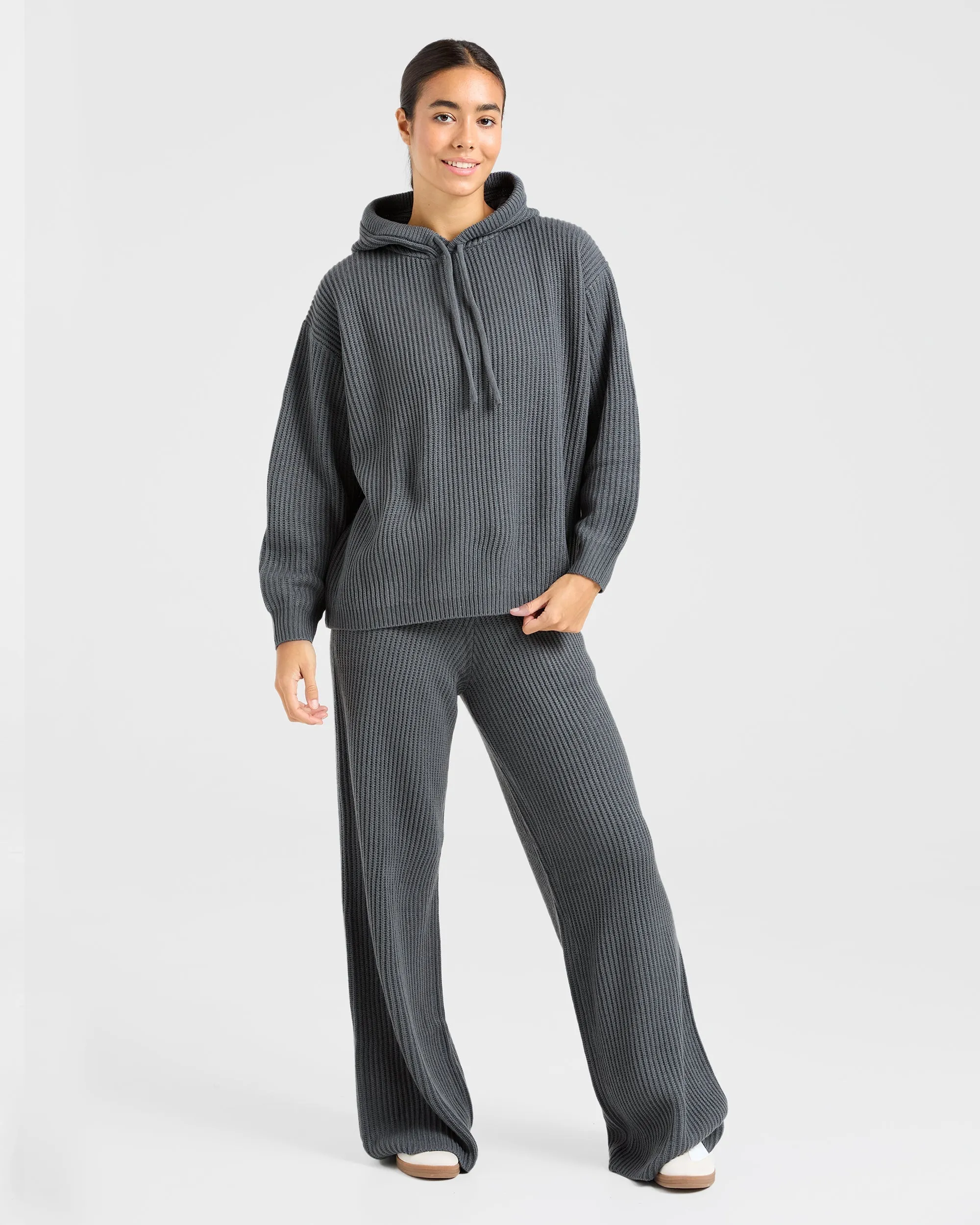 Lounge Oversized Knit Hoodie - Charcoal