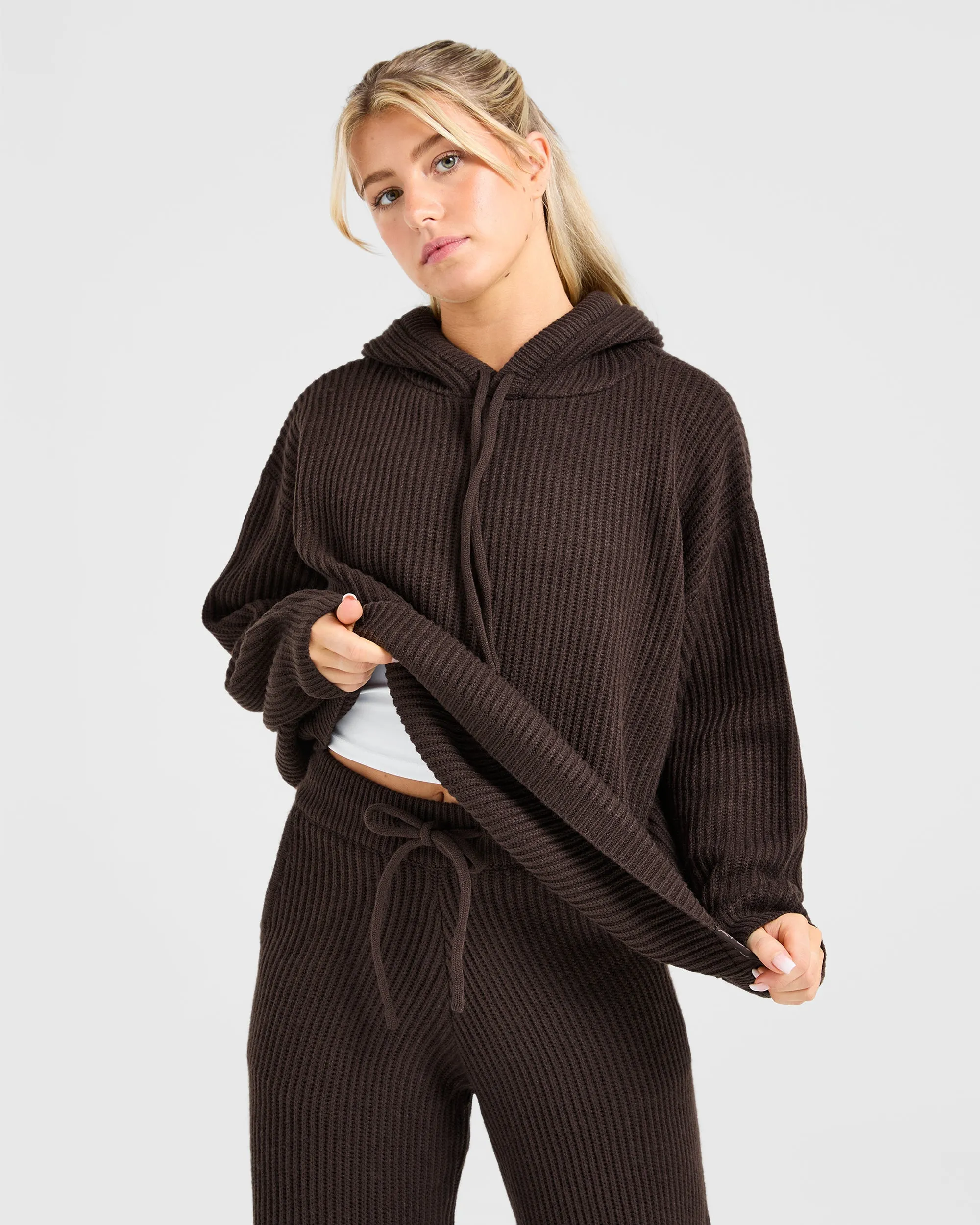 Lounge Oversized Knit Hoodie - Deep Cocoa Brown