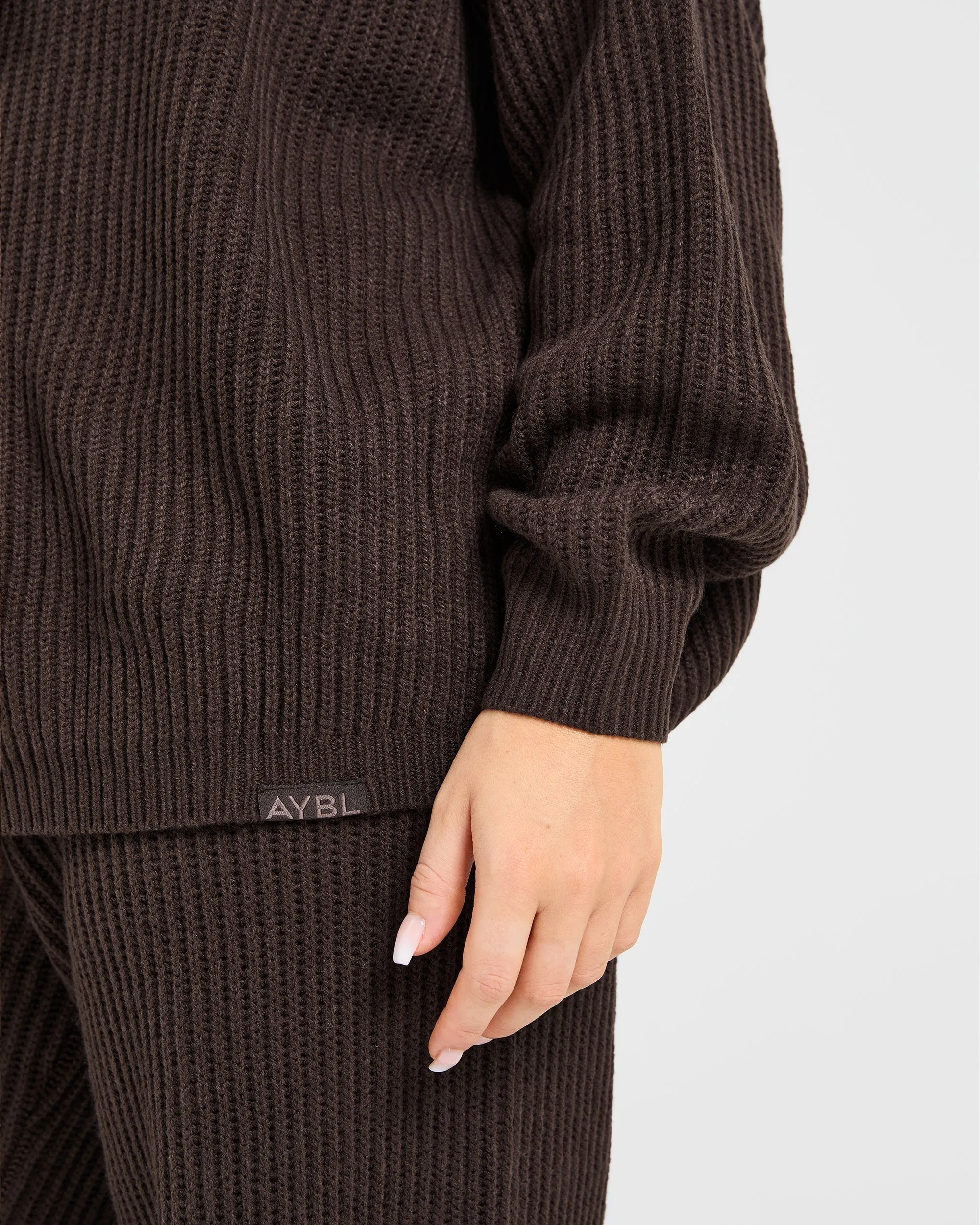 Lounge Oversized Knit Hoodie - Deep Cocoa Brown