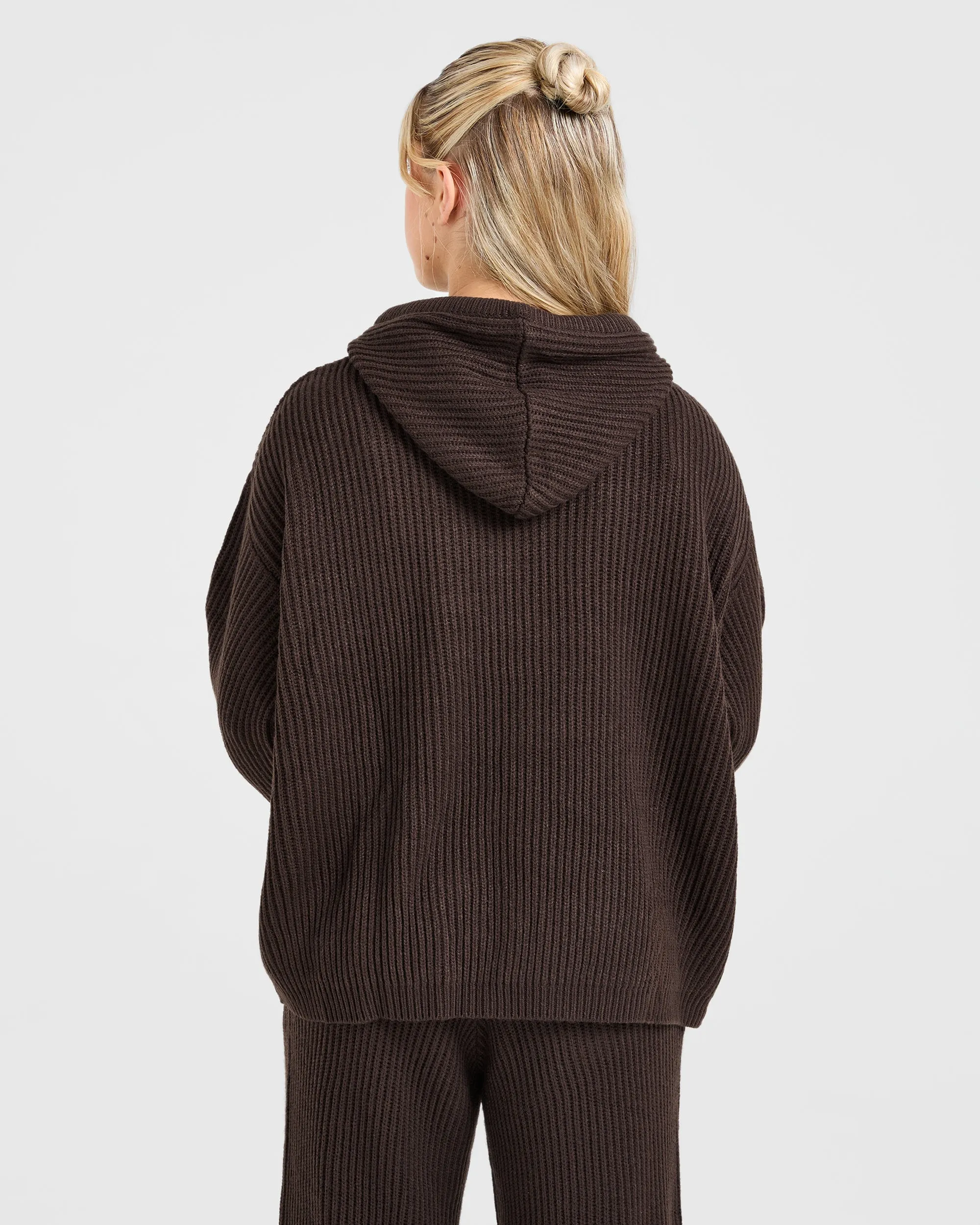 Lounge Oversized Knit Hoodie - Deep Cocoa Brown