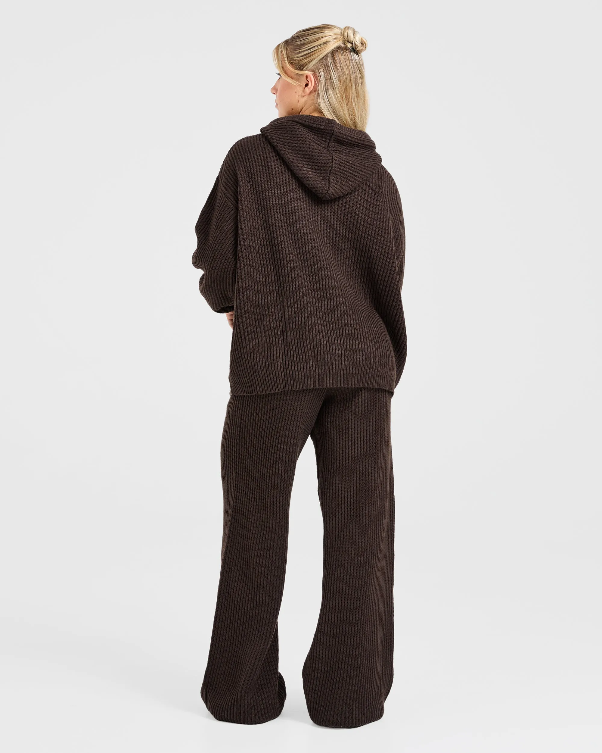 Lounge Oversized Knit Hoodie - Deep Cocoa Brown