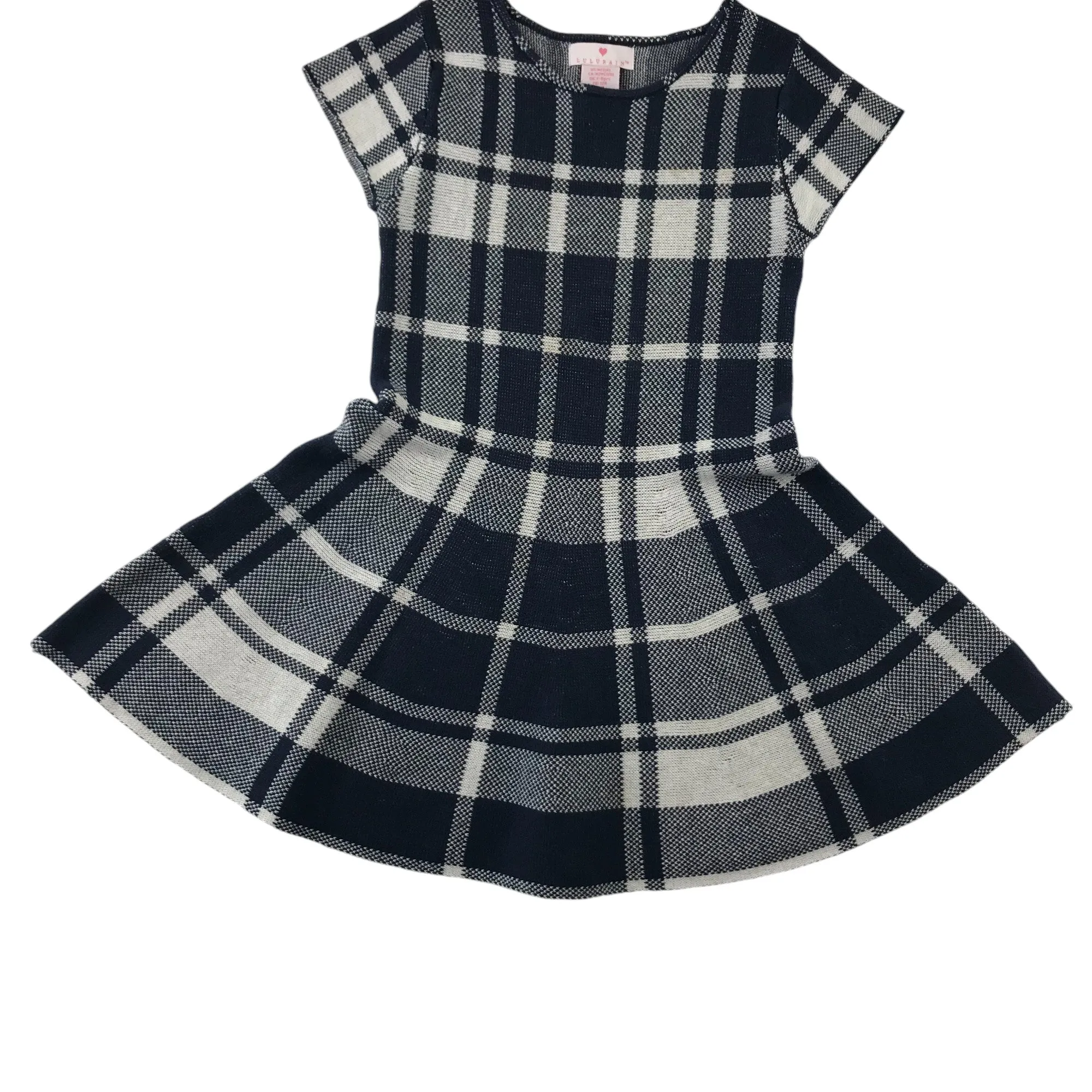 Lulurain dress 7-8 years navy and white check pattern knitted cotton