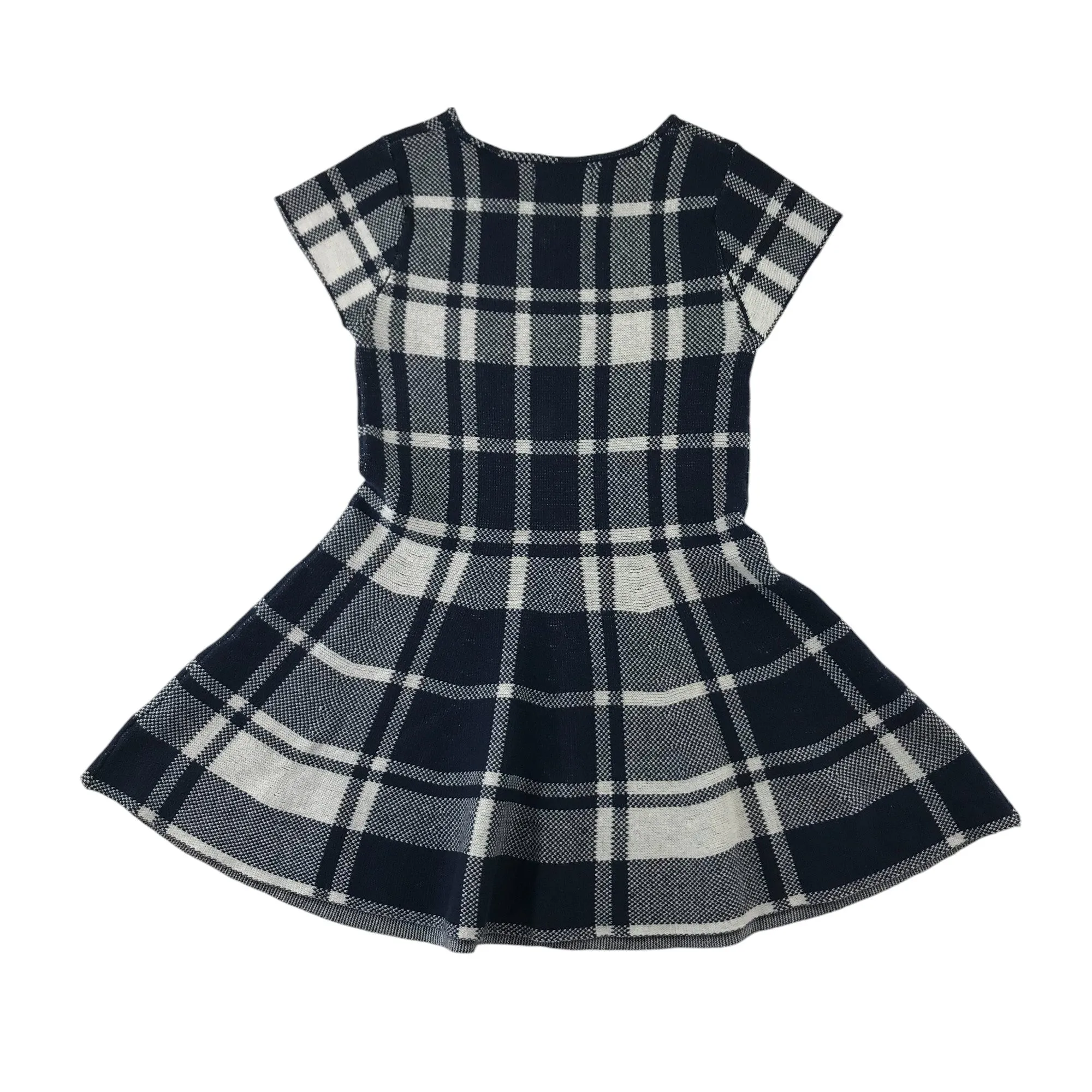 Lulurain dress 7-8 years navy and white check pattern knitted cotton