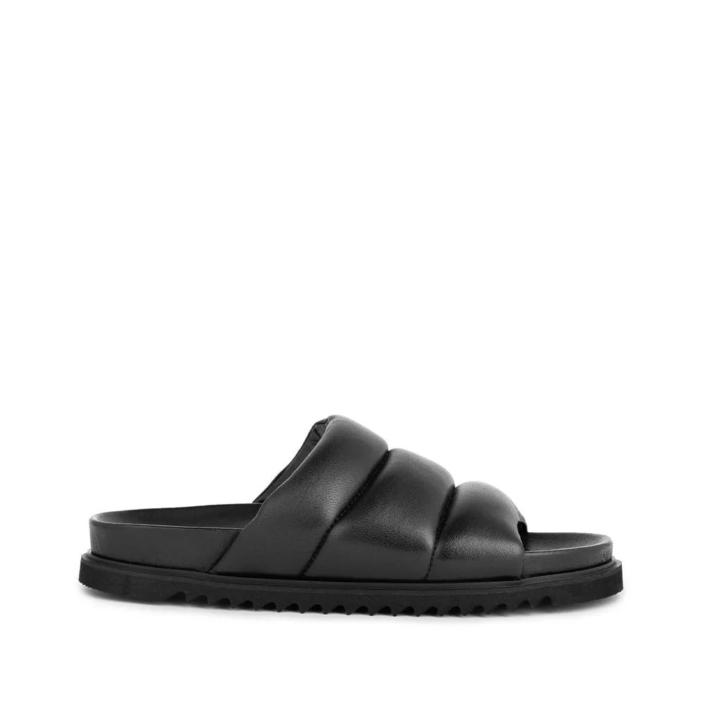 Marley Black Leather Puffy Sandals