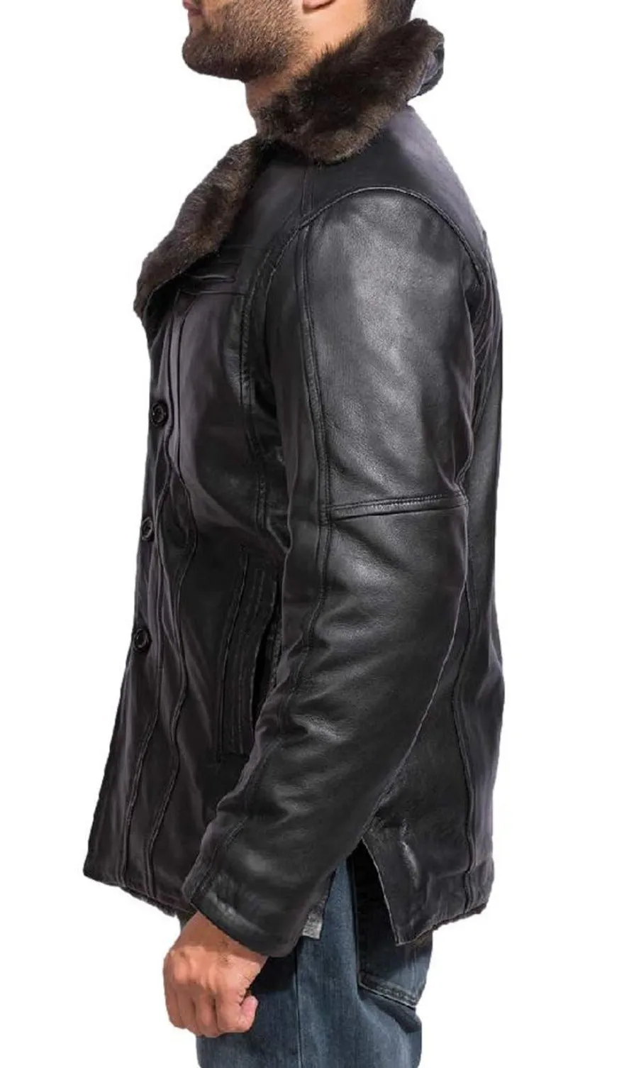 Mens Black Leather Shearling Coat | Genuine Nappa Sheepskin