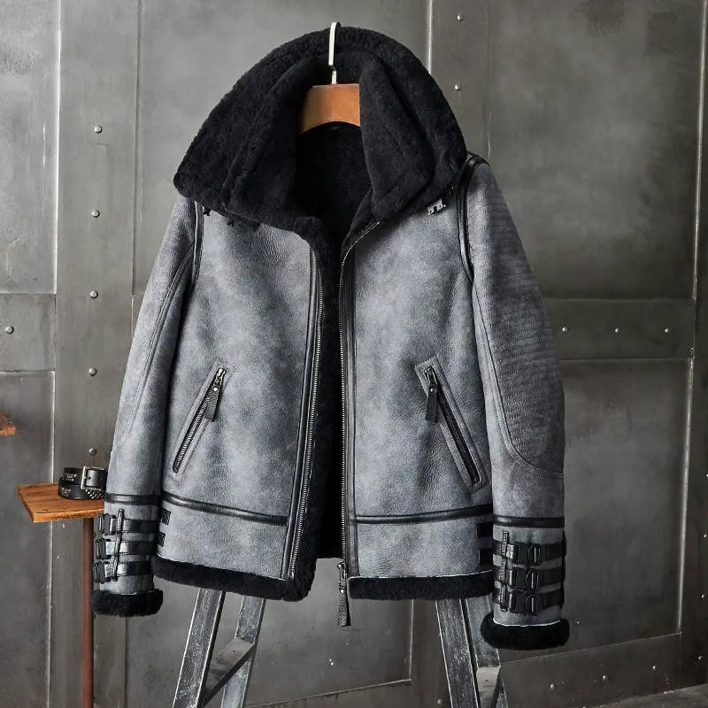 Men's Shearling Coat B3 Bomber Jacket Short Fur Coat Jacket