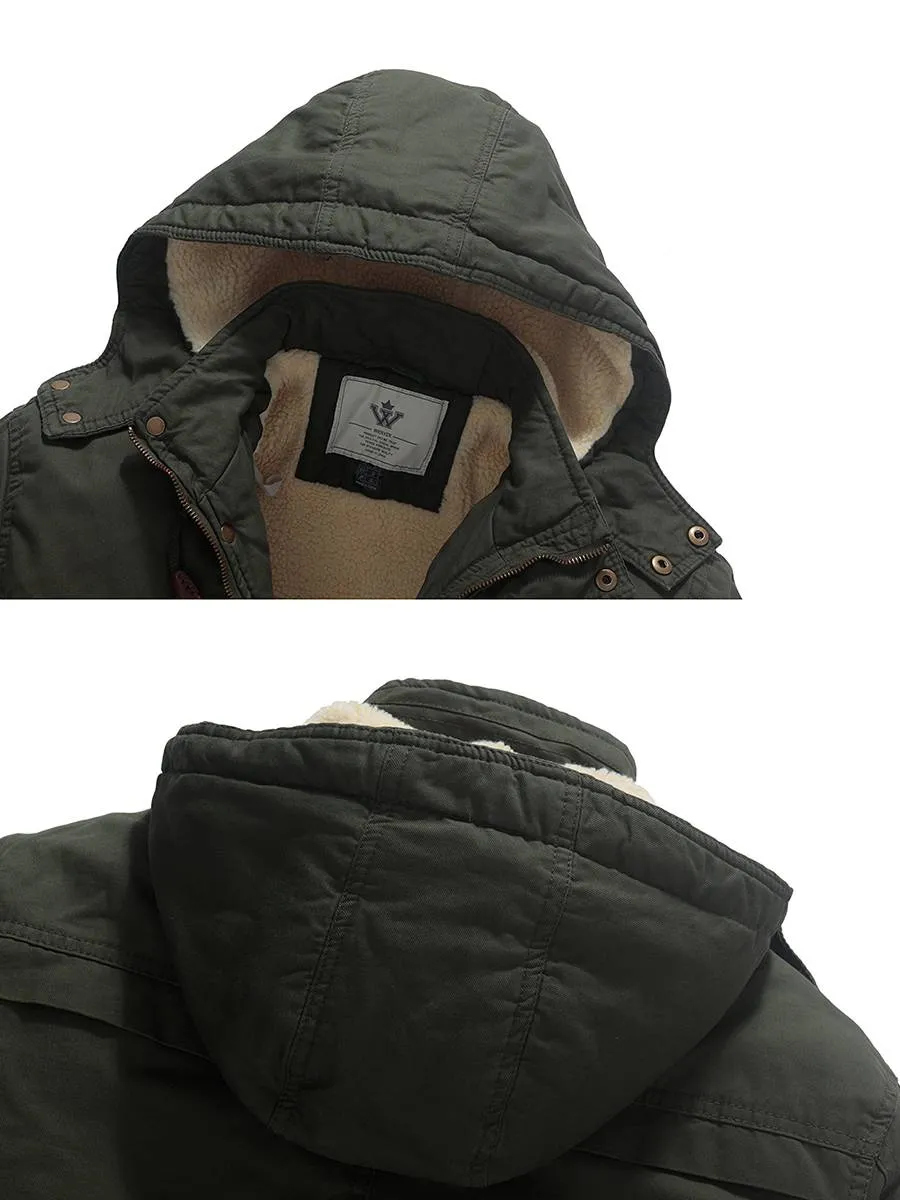 Men's Winter Sherpa Parka Mid Length Thicken Military Style Warm Jacket with Removable Hood