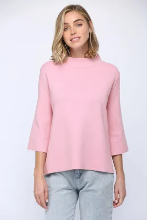 Mock Neck Pull Over Sweater/Bell Sleeve BABY PINK