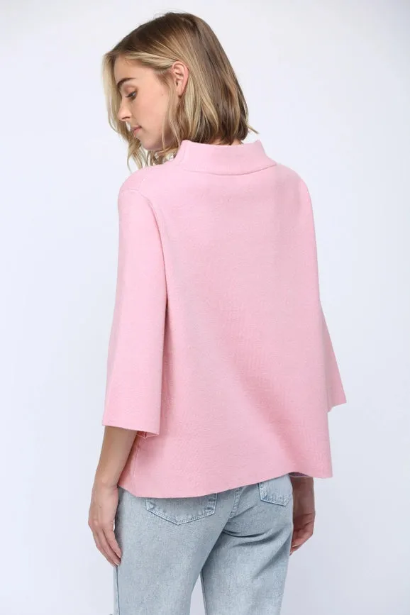 Mock Neck Pull Over Sweater/Bell Sleeve BABY PINK