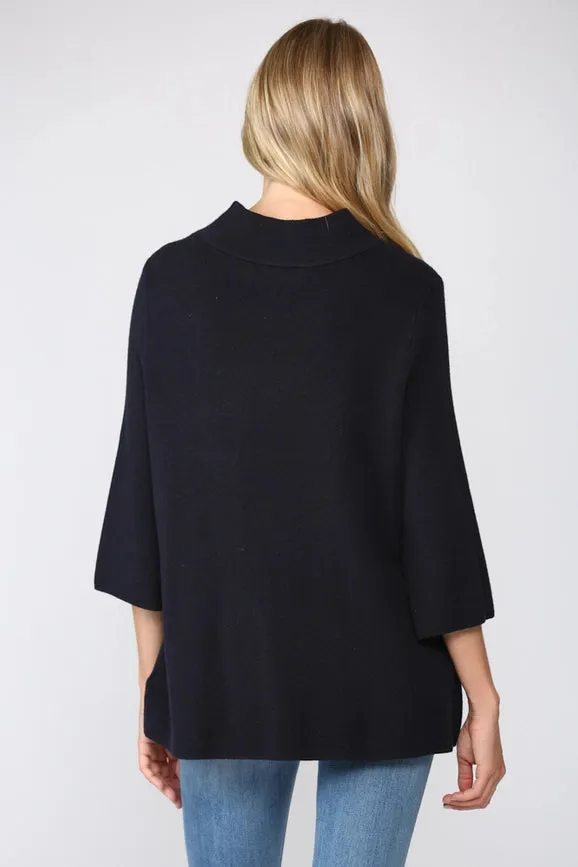 Mock Neck Pull Over Sweater/Bell Sleeve NAVY