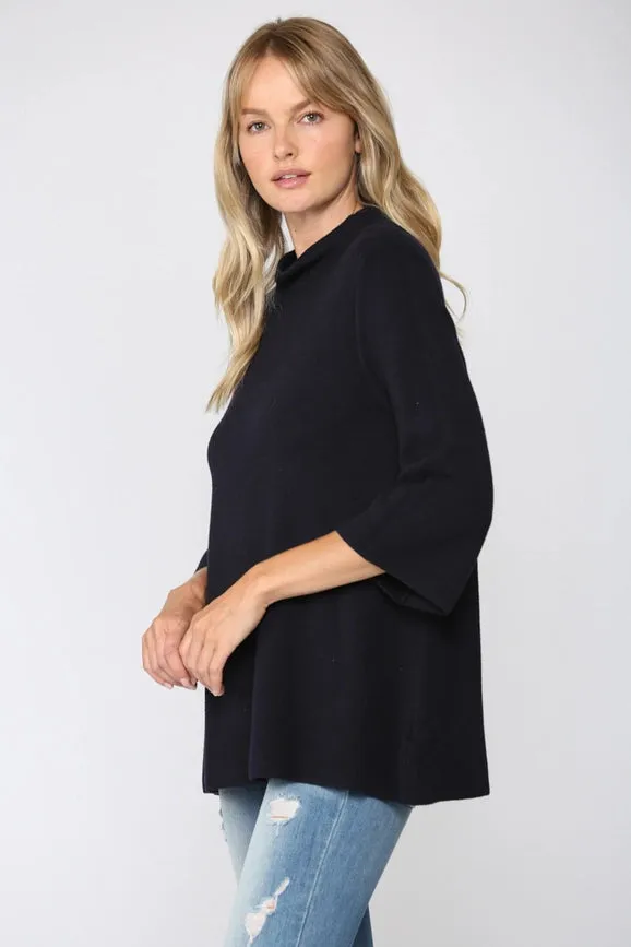 Mock Neck Pull Over Sweater/Bell Sleeve NAVY