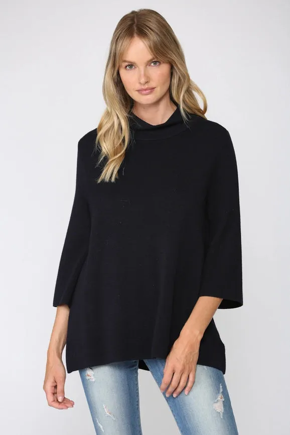 Mock Neck Pull Over Sweater/Bell Sleeve NAVY