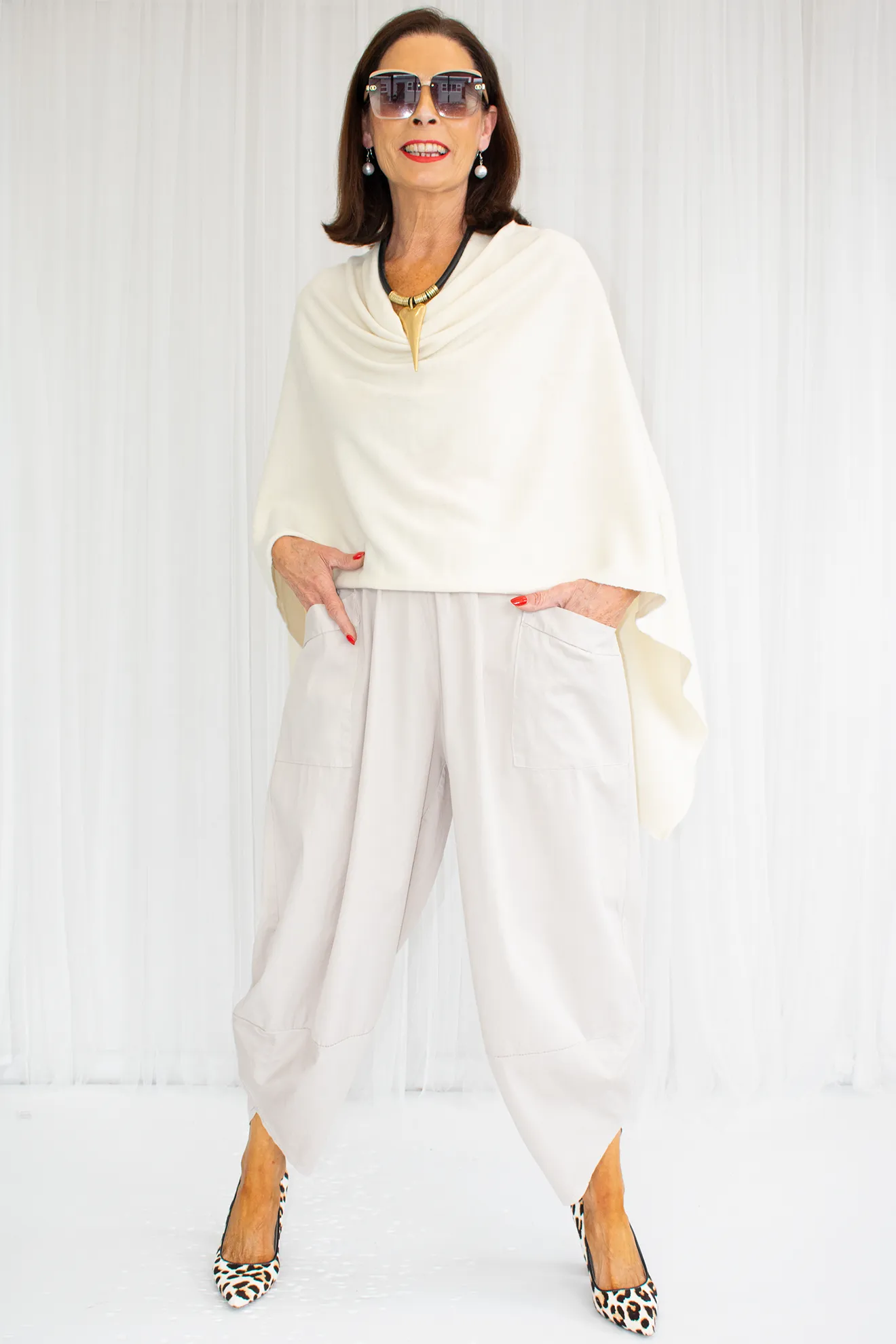 Mollie-Ann Poncho Style Fine Knit in Cream