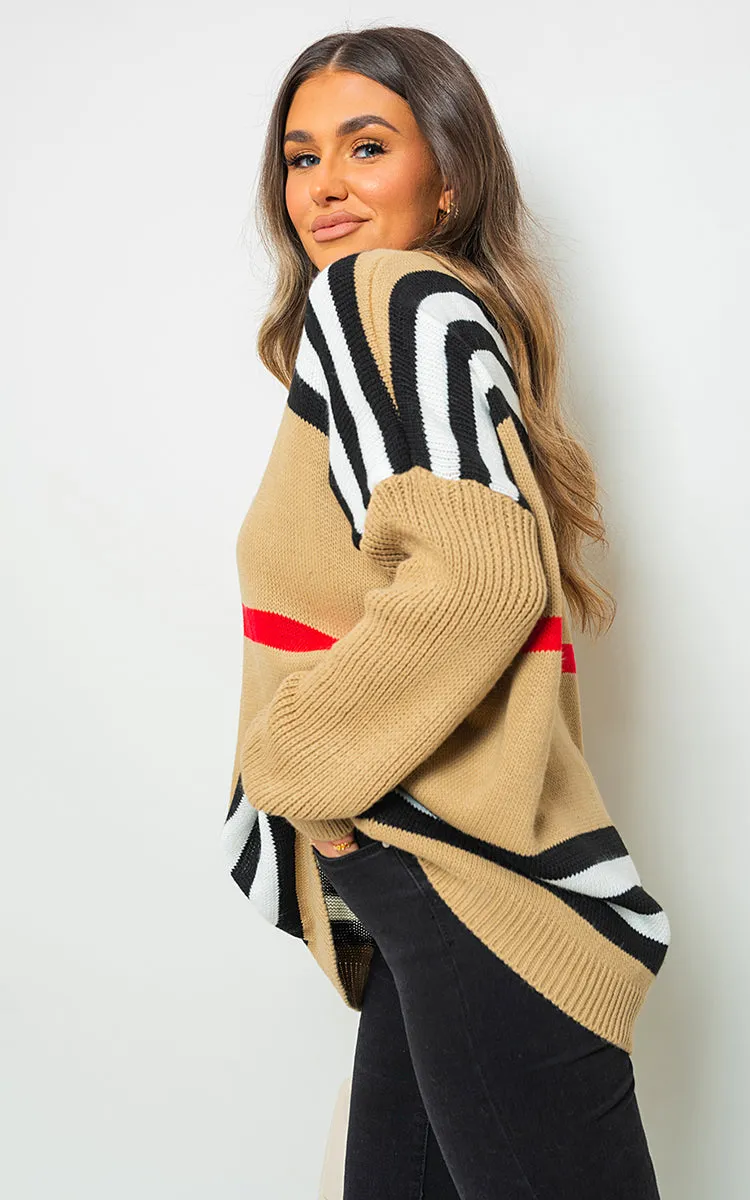 Oversized Striped Long Sleeve Knitted Jumper