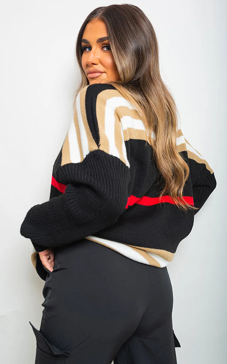 Oversized Striped Long Sleeve Knitted Jumper