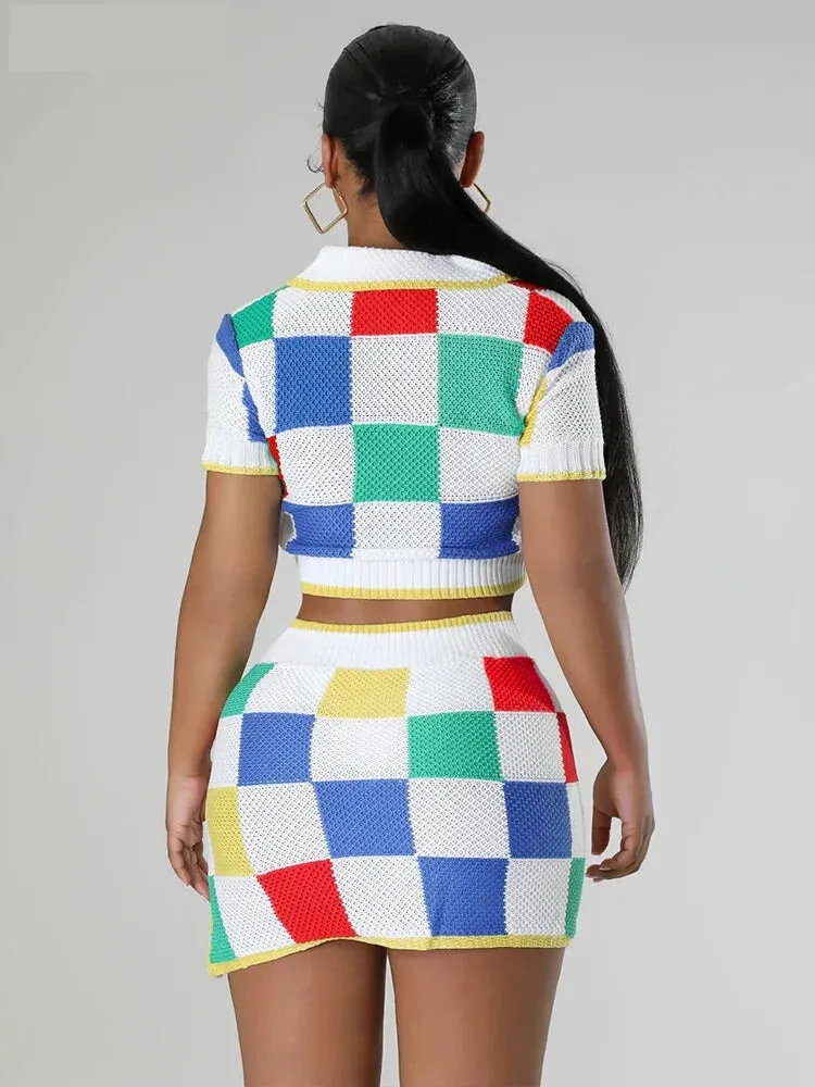 Patchwork Polo Set with Skirt for Artistic Souls Knit Outfit