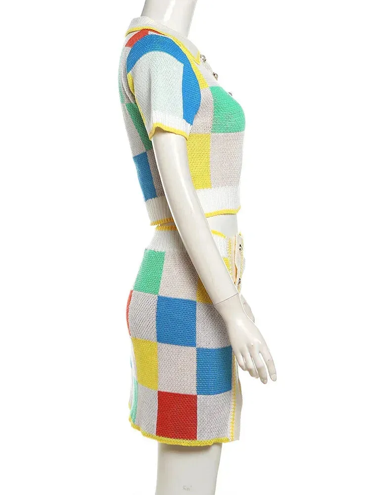 Patchwork Polo Set with Skirt for Artistic Souls Knit Outfit