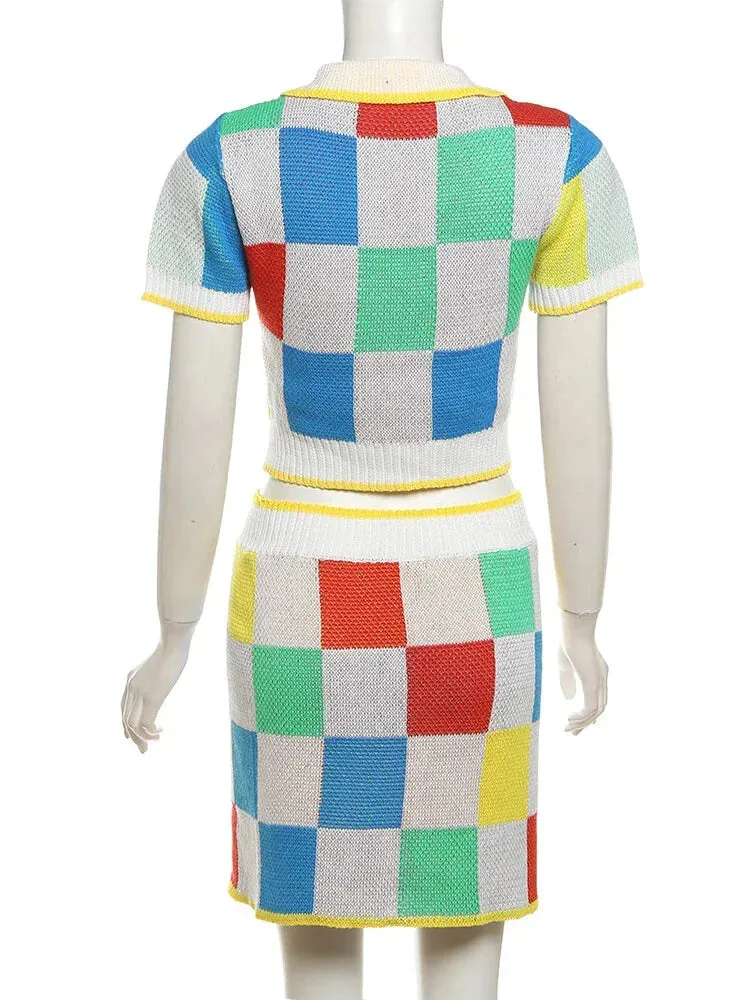 Patchwork Polo Set with Skirt for Artistic Souls Knit Outfit