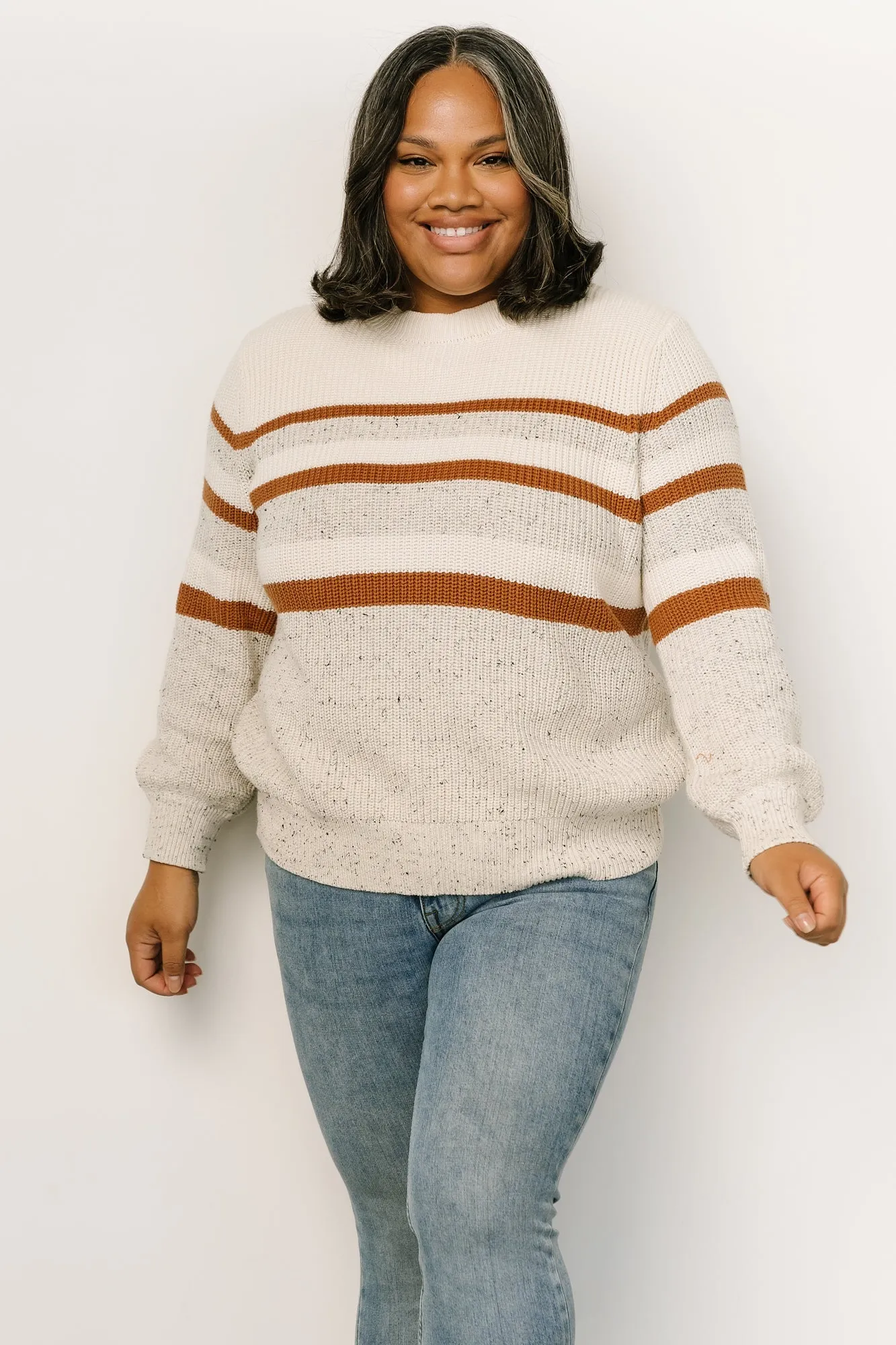 Peyton Striped Sweater | Cream   Camel