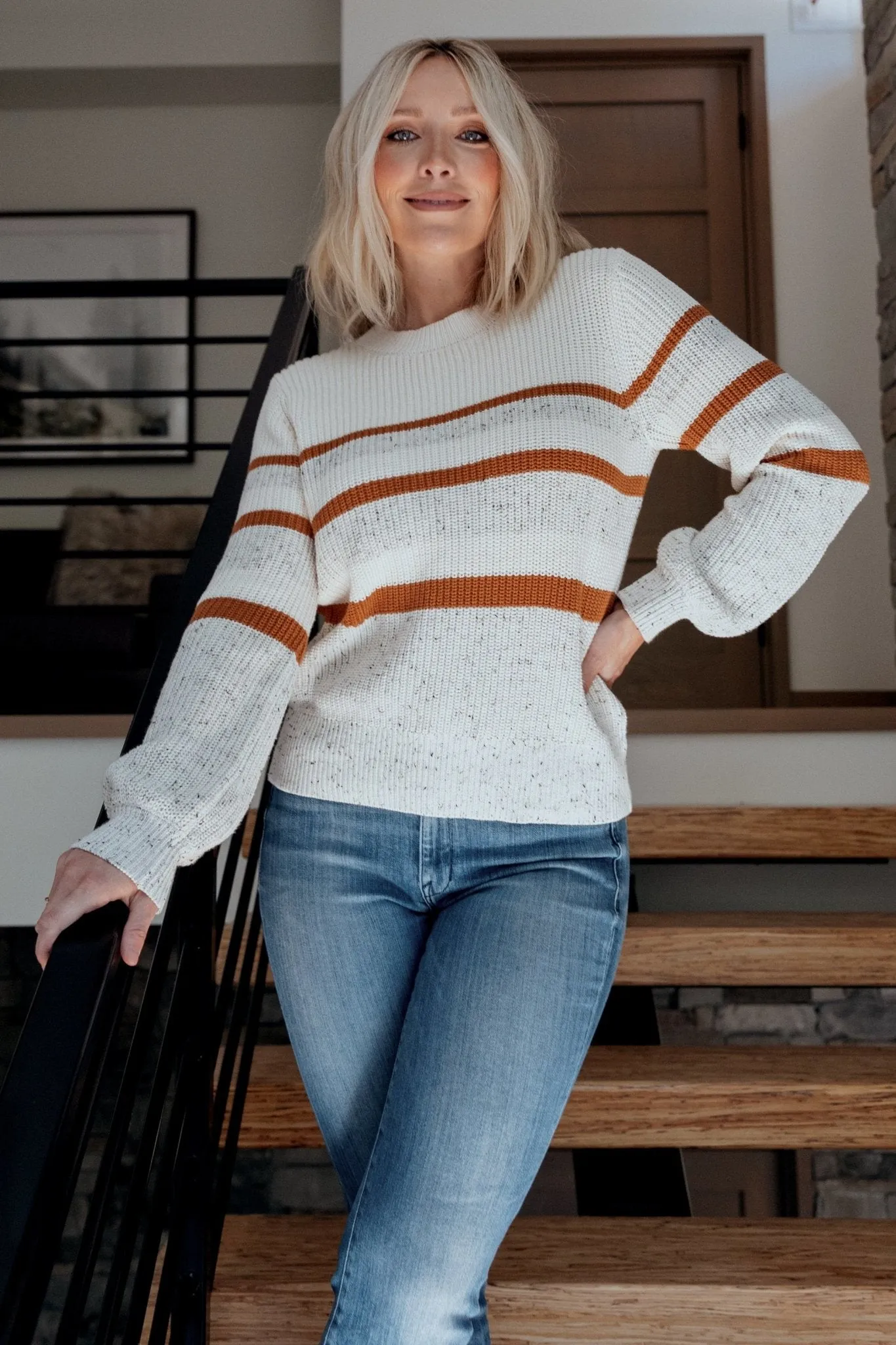 Peyton Striped Sweater | Cream   Camel