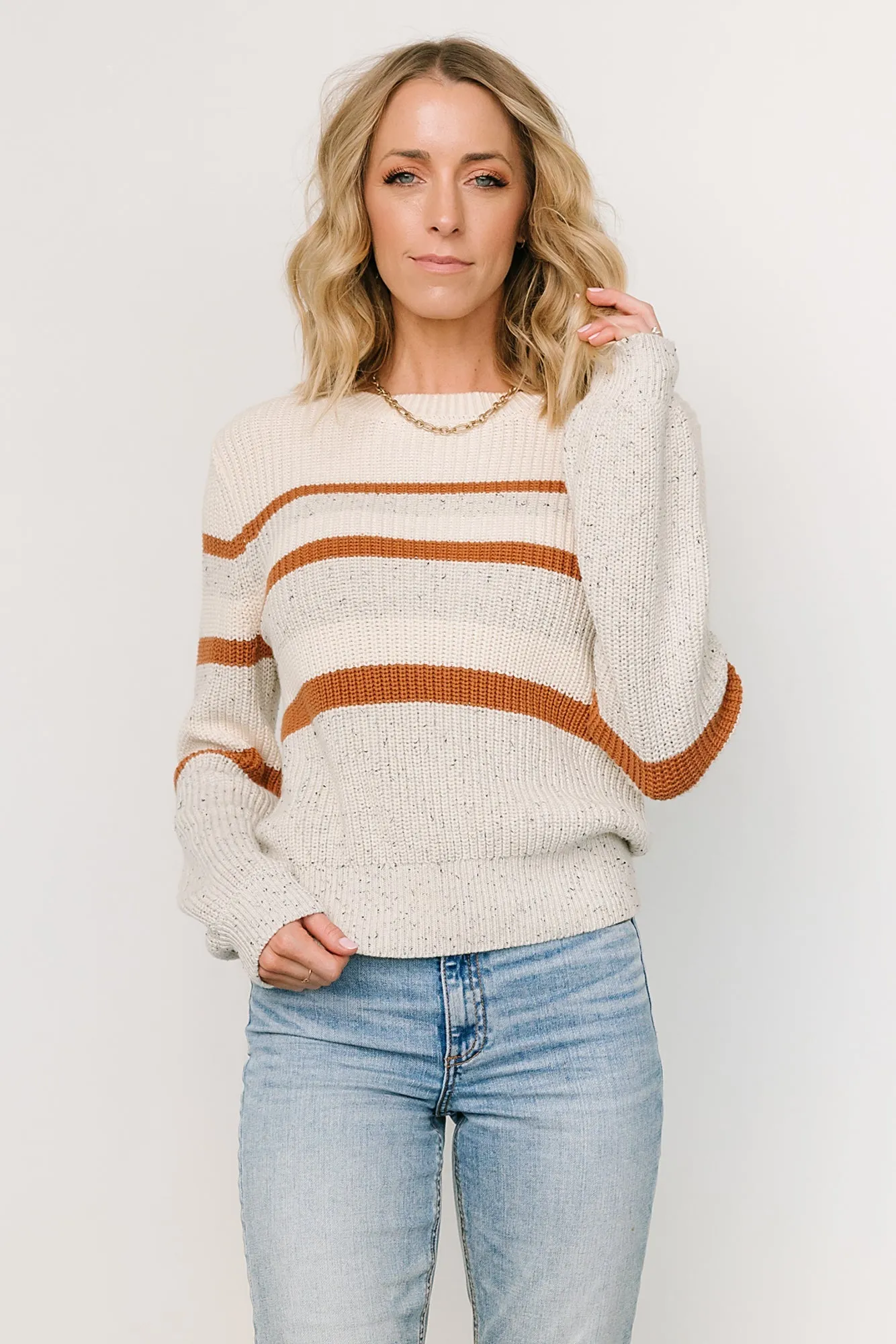 Peyton Striped Sweater | Cream   Camel