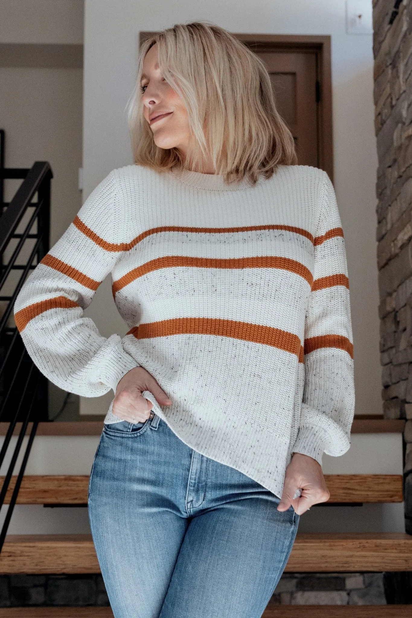 Peyton Striped Sweater | Cream   Camel