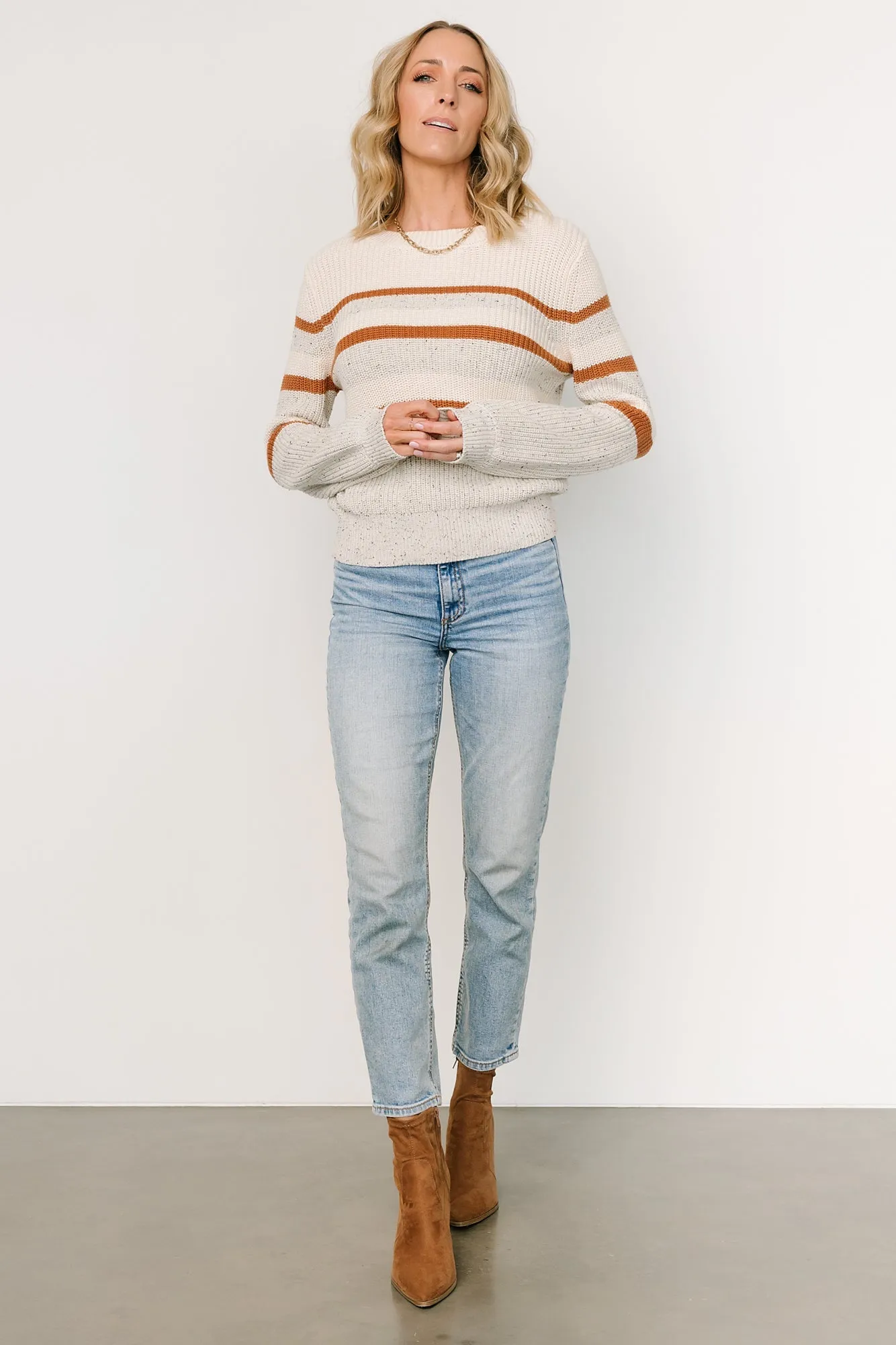 Peyton Striped Sweater | Cream   Camel