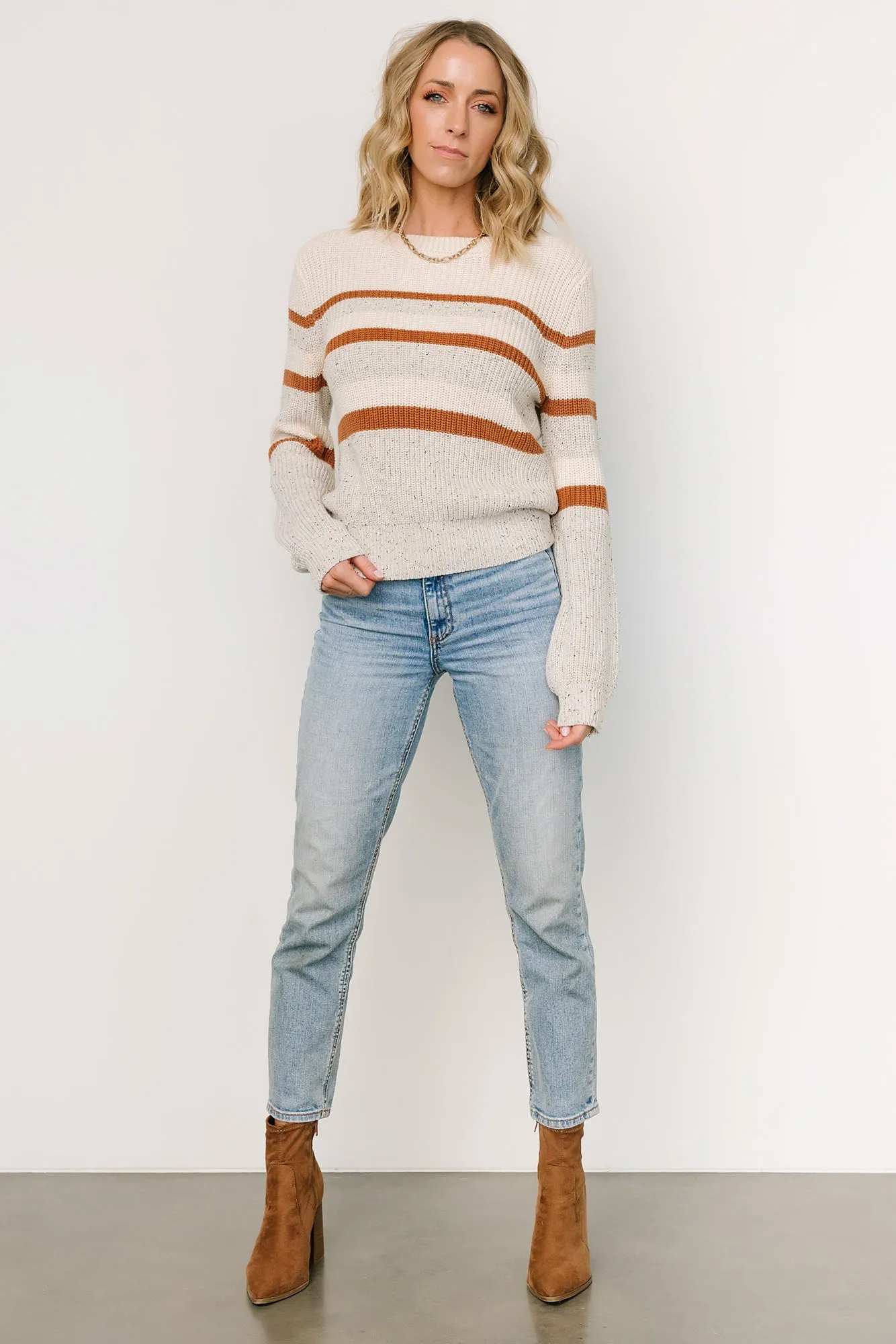 Peyton Striped Sweater | Cream   Camel